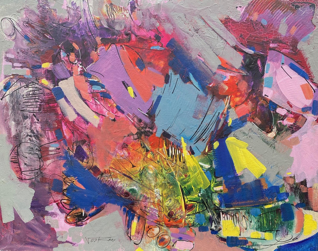 Large Modernist Colorful Atelier French Expressionist Oil Painting Tony Agostini