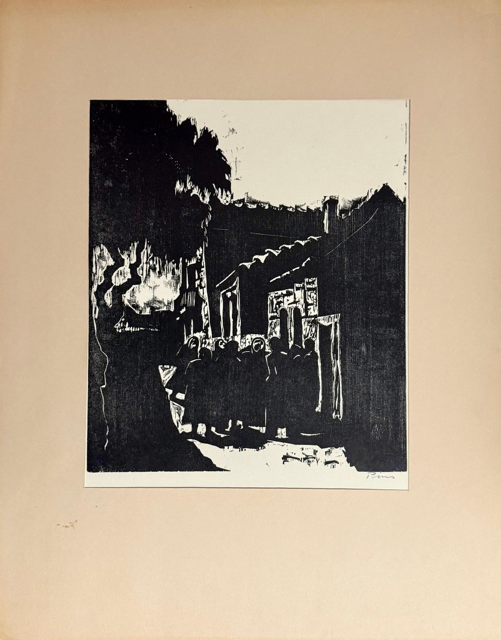 German Expressionist Woodcut Print Pencil Signed israeli Jerusalem Jacob Pins