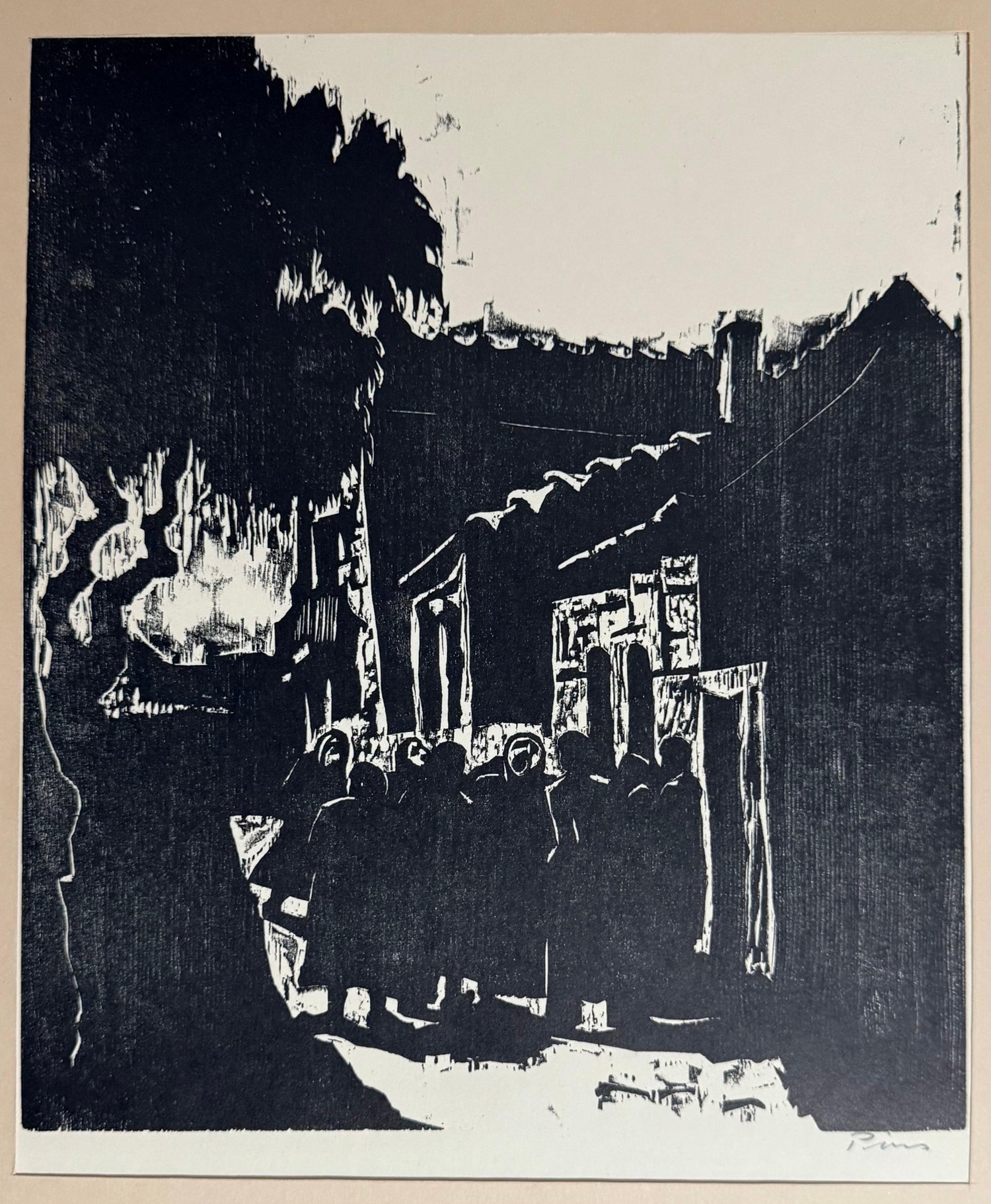 German Expressionist Woodcut Print Pencil Signed israeli Jerusalem Jacob Pins