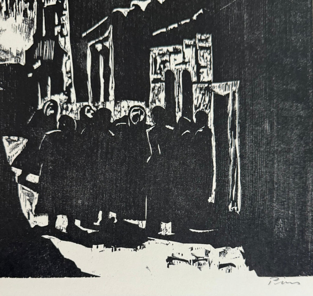 German Expressionist Woodcut Print Pencil Signed israeli Jerusalem Jacob Pins