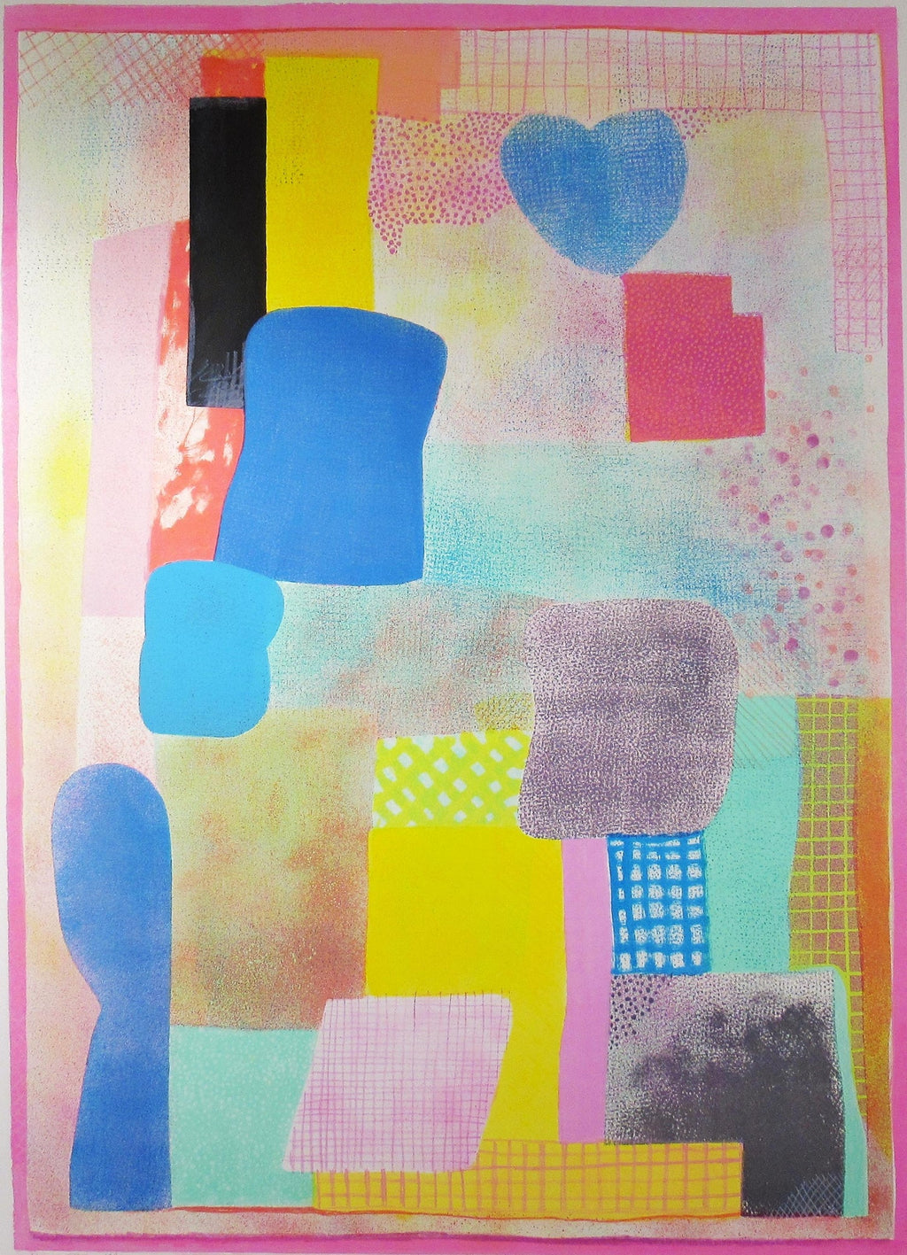 Large Abstract Vibrant Colorful Silkscreen Serigraph Print Japanese Garden