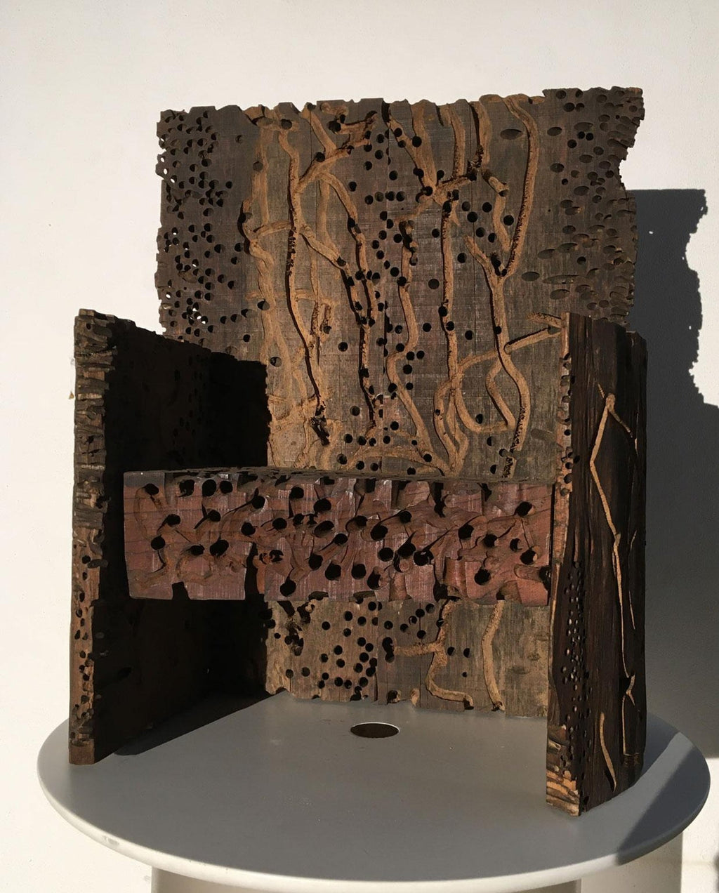 Modernist Detroit Table Sculpture Wood Collage Box Assemblage Americordo Copper