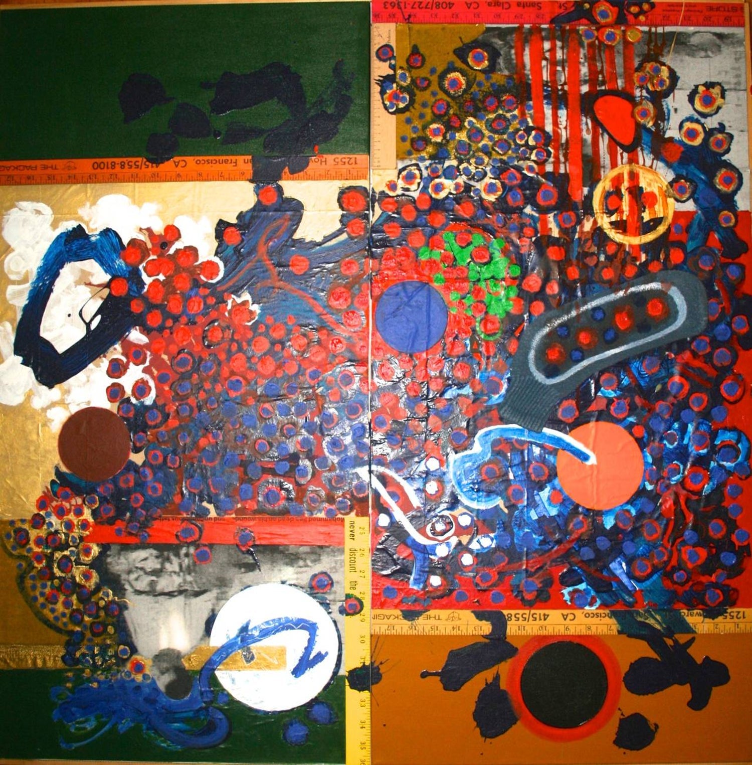 Abstract Expressionist Happy Bicentennial Baby, American Flag Collage Painting