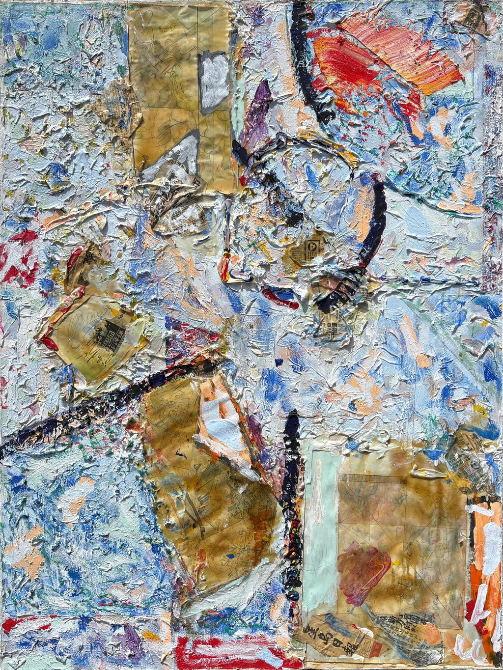 Abstract Expressionist Happy Bicentennial Baby, American Flag Collage Painting