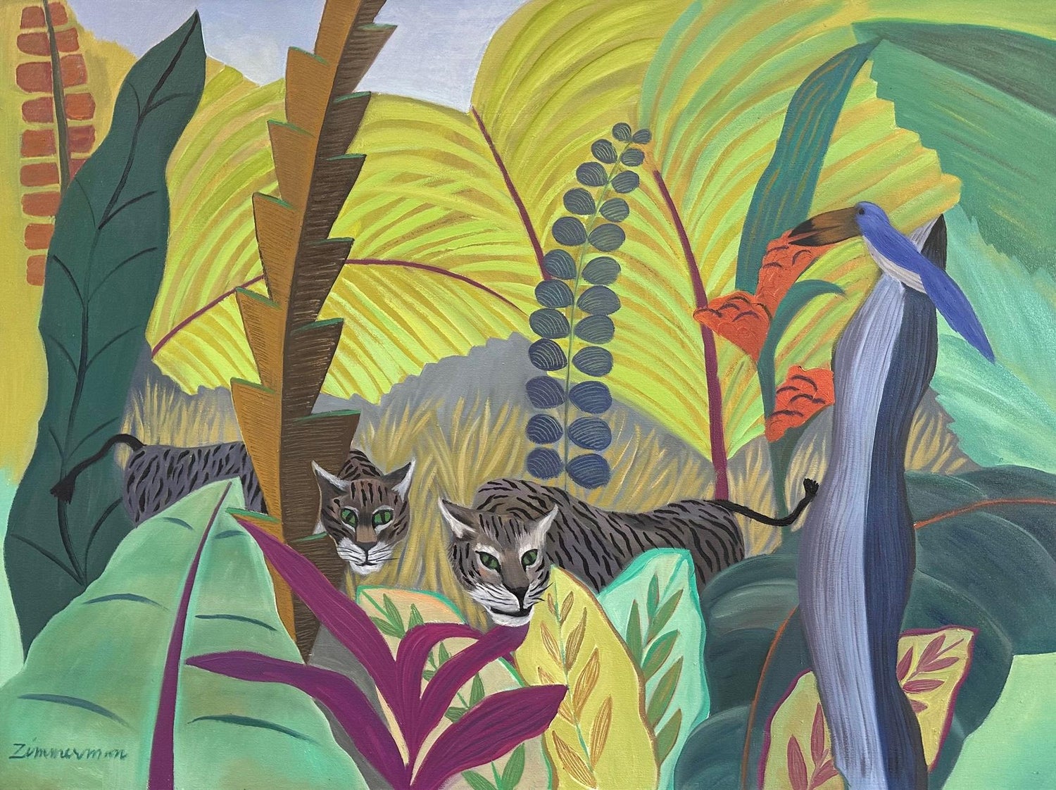 Tigers Animal Paradise Tropical Jungle Painting Surrealist Art Gustavo Novoa