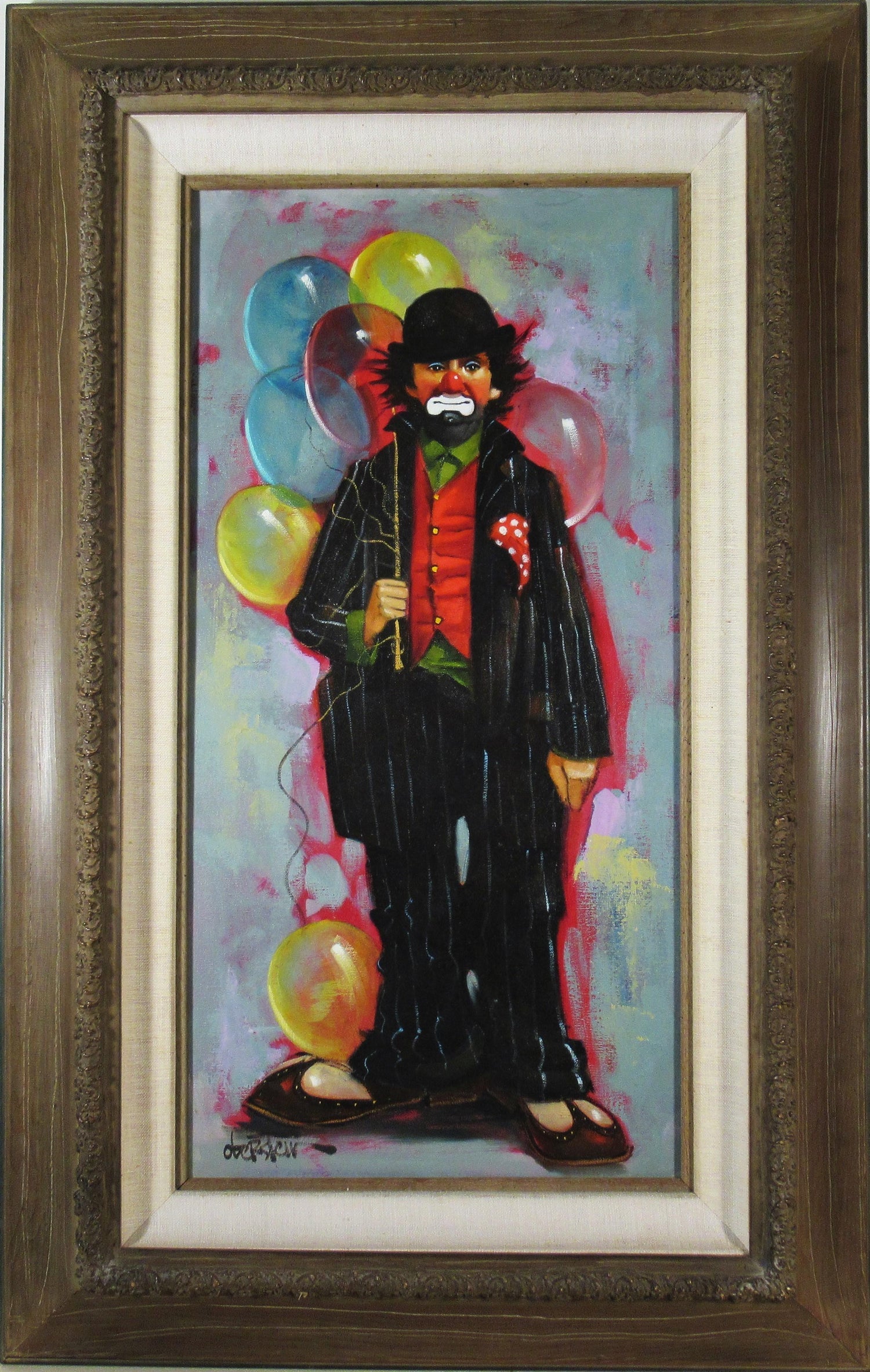 British Sad Clown Boy Oil Painting on Canvas Barry Leighton Jones Circus Scene