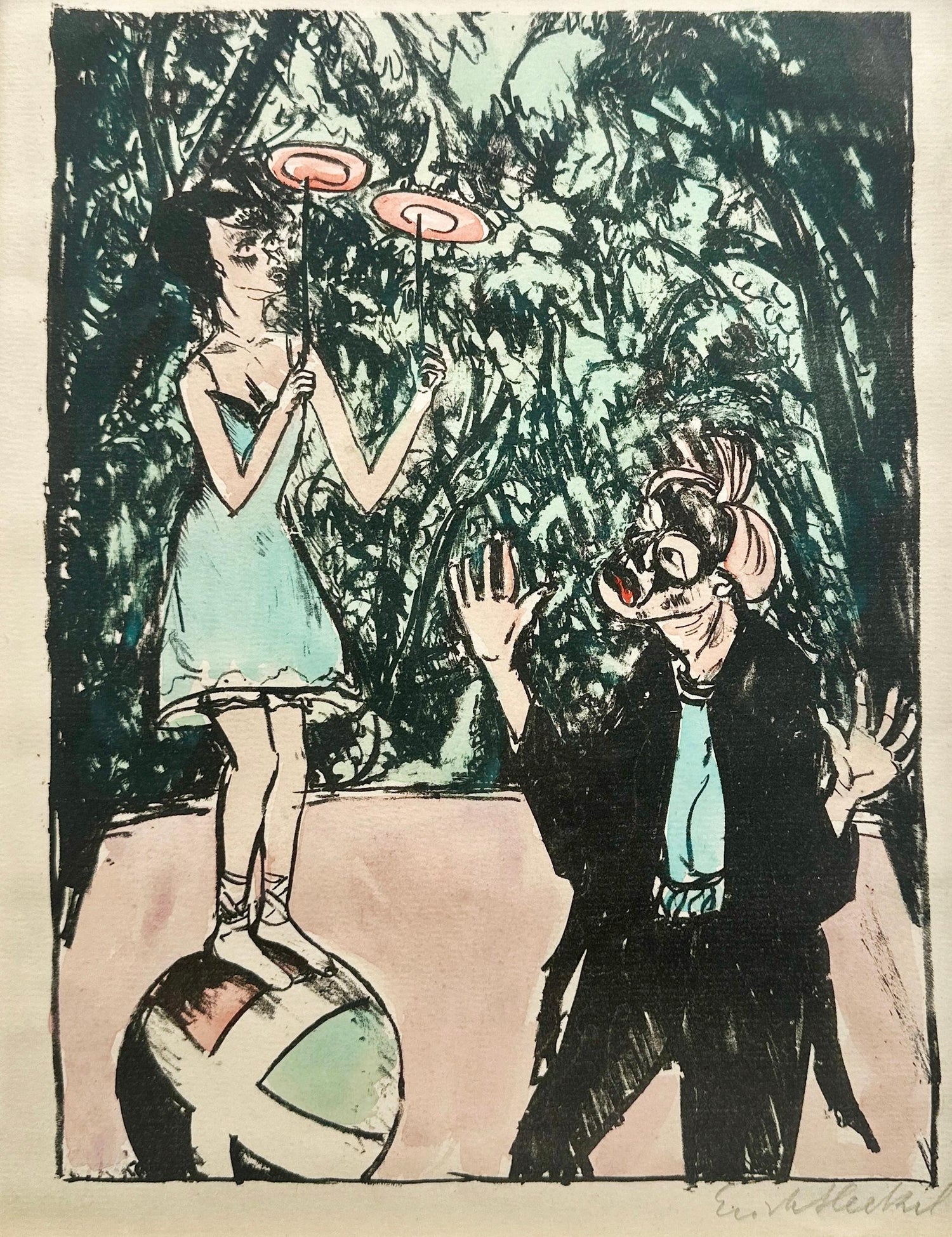 German Expressionist Drawing, Watercolor Painting Jules Pascin Cuba Scene 1910