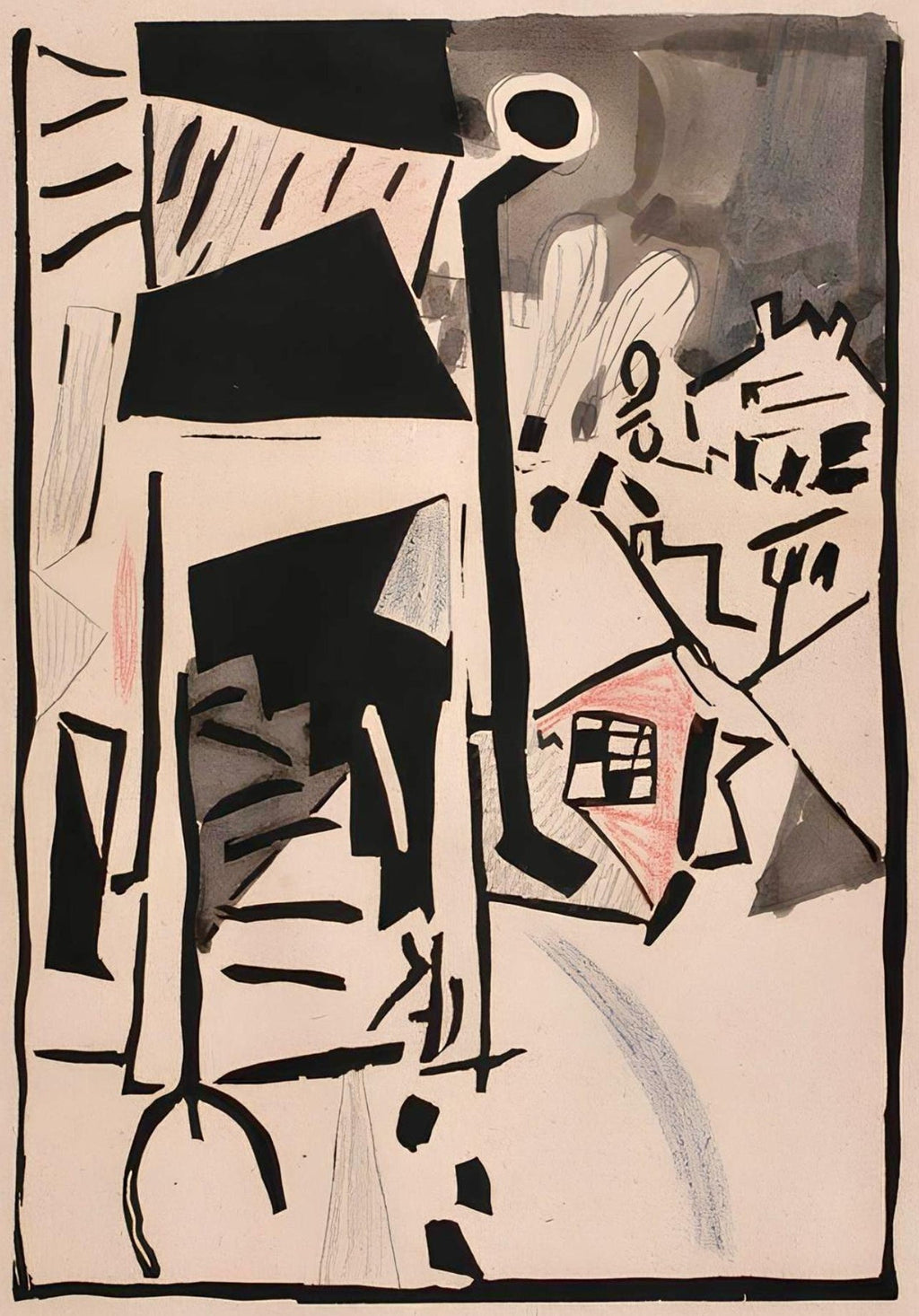 Rare 1923 Cubist Reuven Rubin Woodcut Woodblock Print Israeli Hasidic Judaica