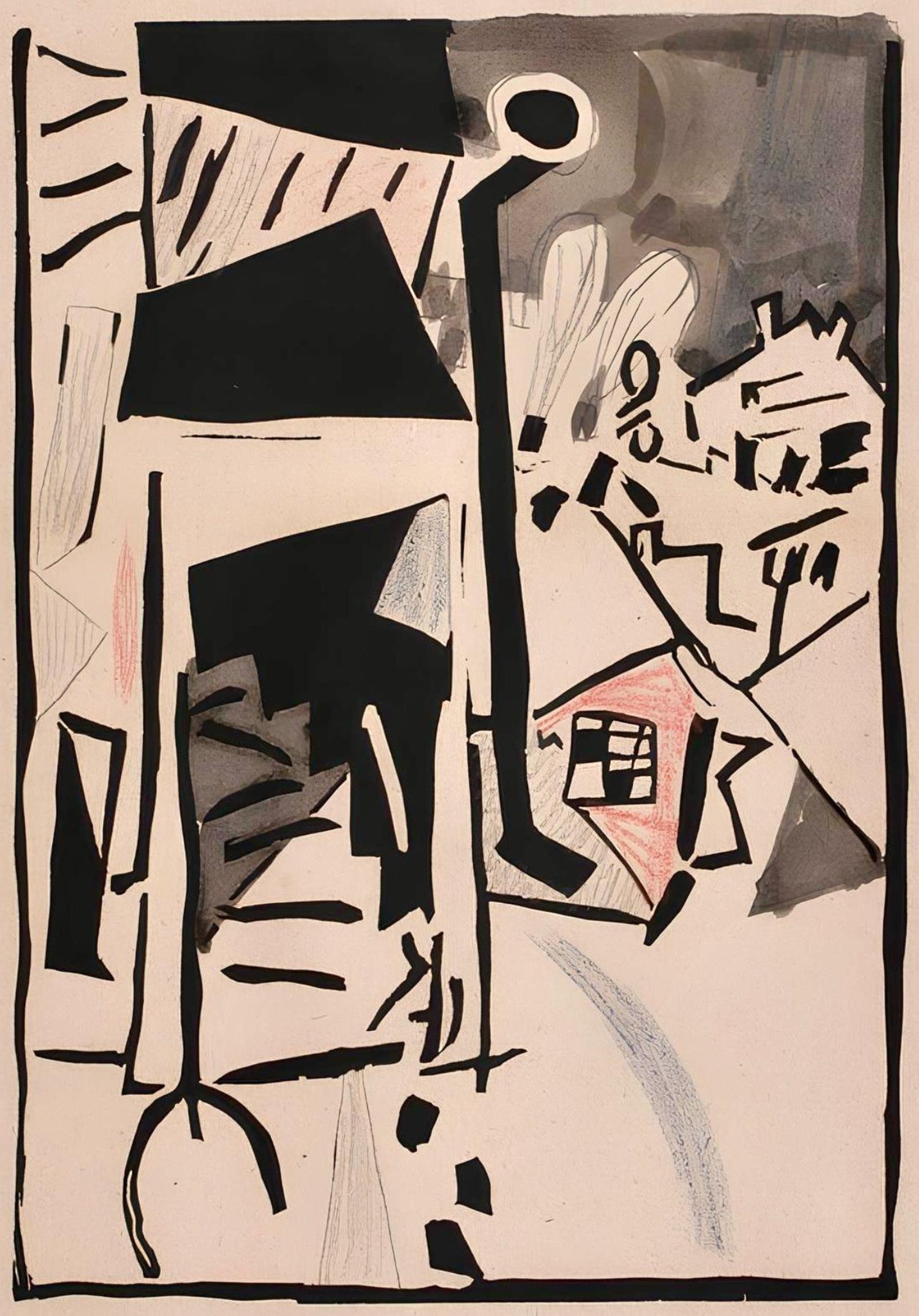 Rare 1923 Cubist Reuven Rubin Woodcut Woodblock Print Israeli Hasidic Judaica