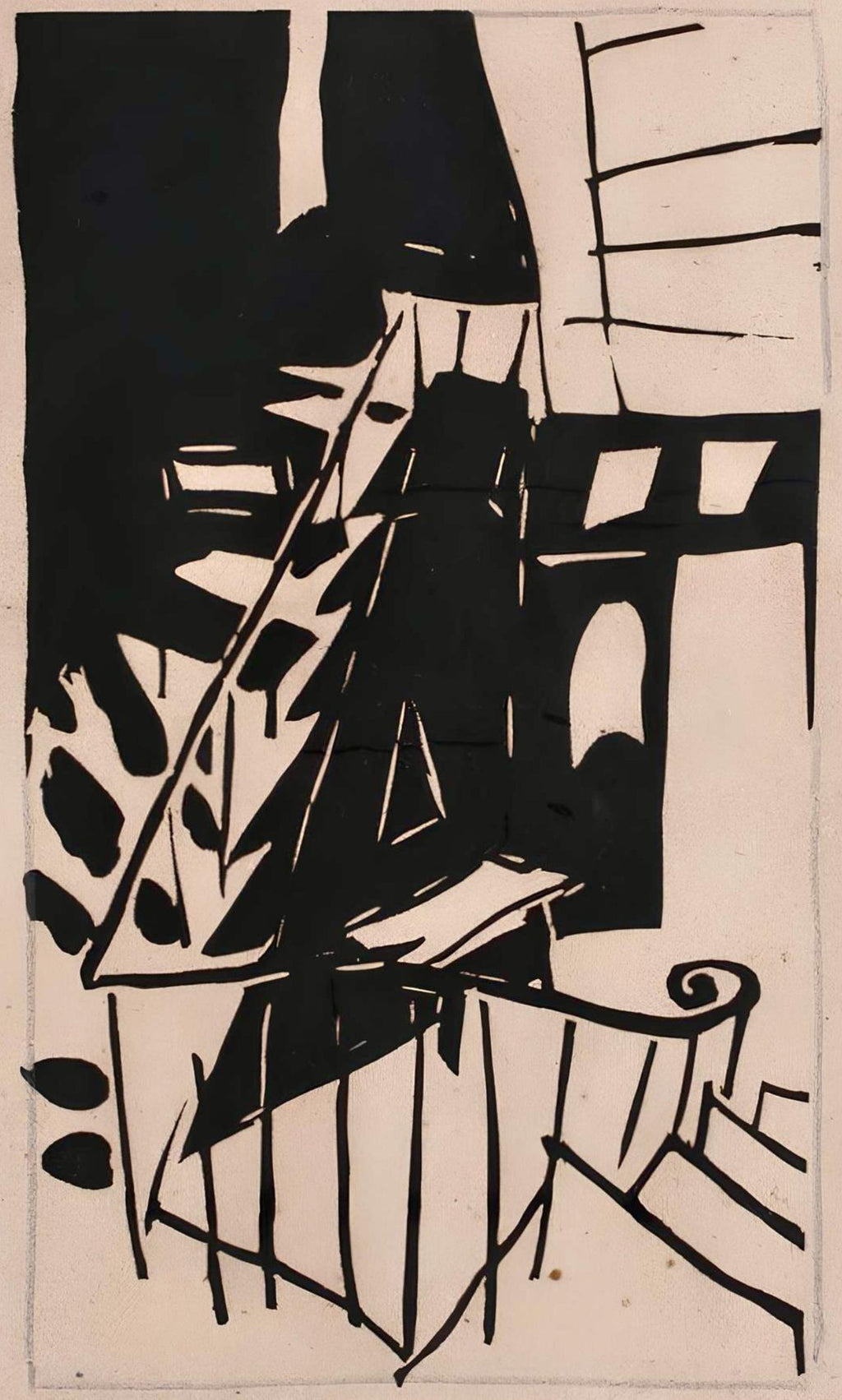 Rare 1923 Cubist Reuven Rubin Woodcut Woodblock Print Israeli Hasidic Judaica
