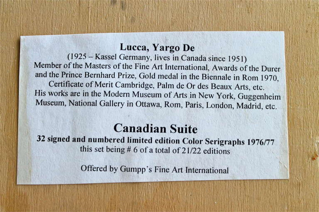 Canada Suite Signed Serigraph Yargo de Lucca Native Canadian Inspired Art Print