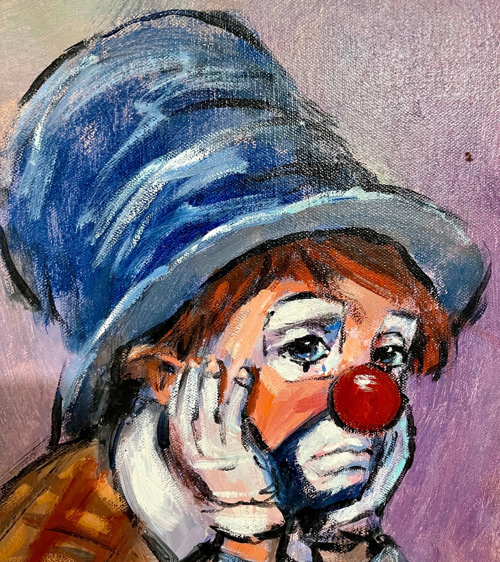 British Sad Clown Boy Oil Painting on Canvas Barry Leighton Jones Circus Scene