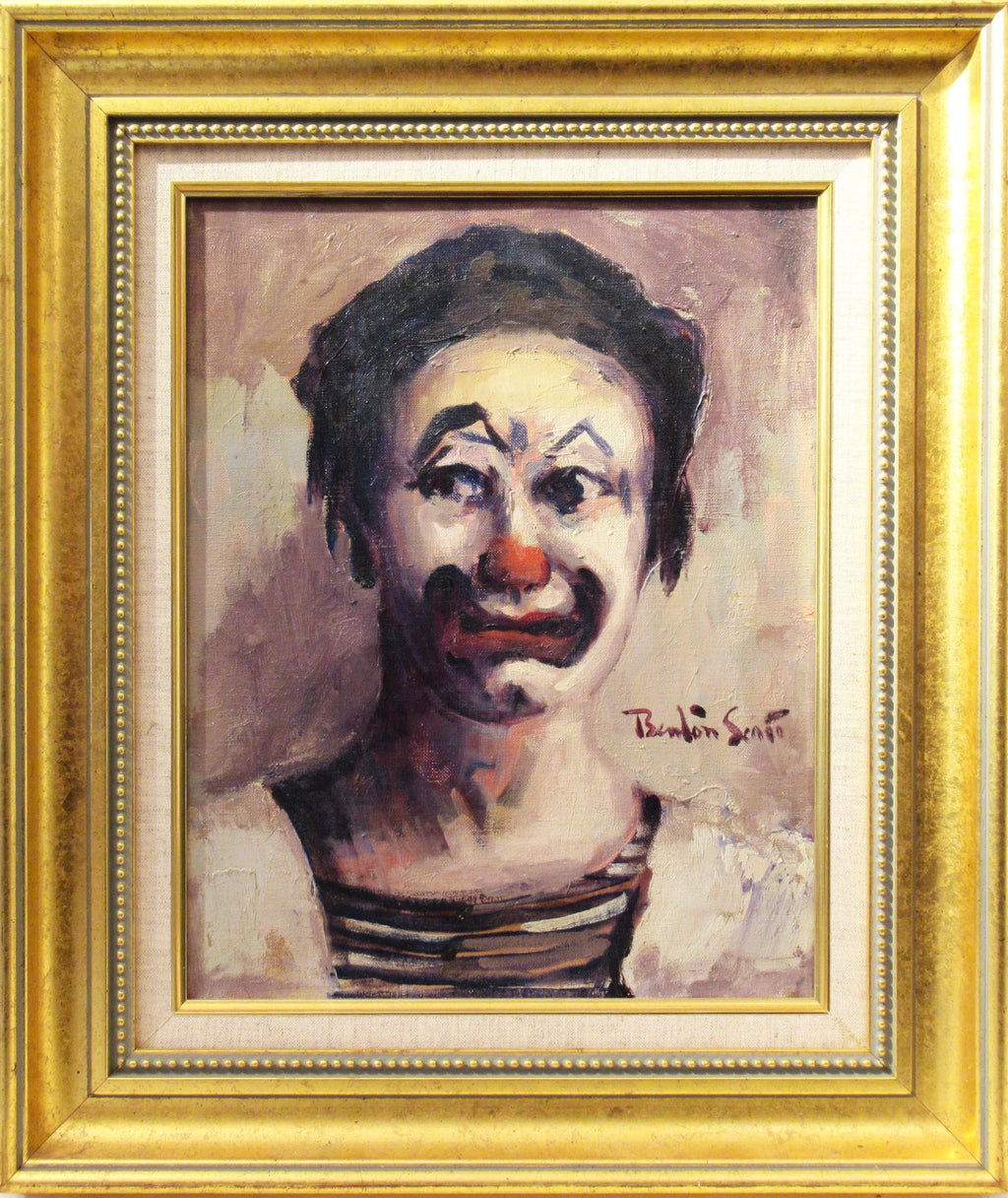 British Sad Clown Boy Oil Painting on Canvas Barry Leighton Jones Circus Scene