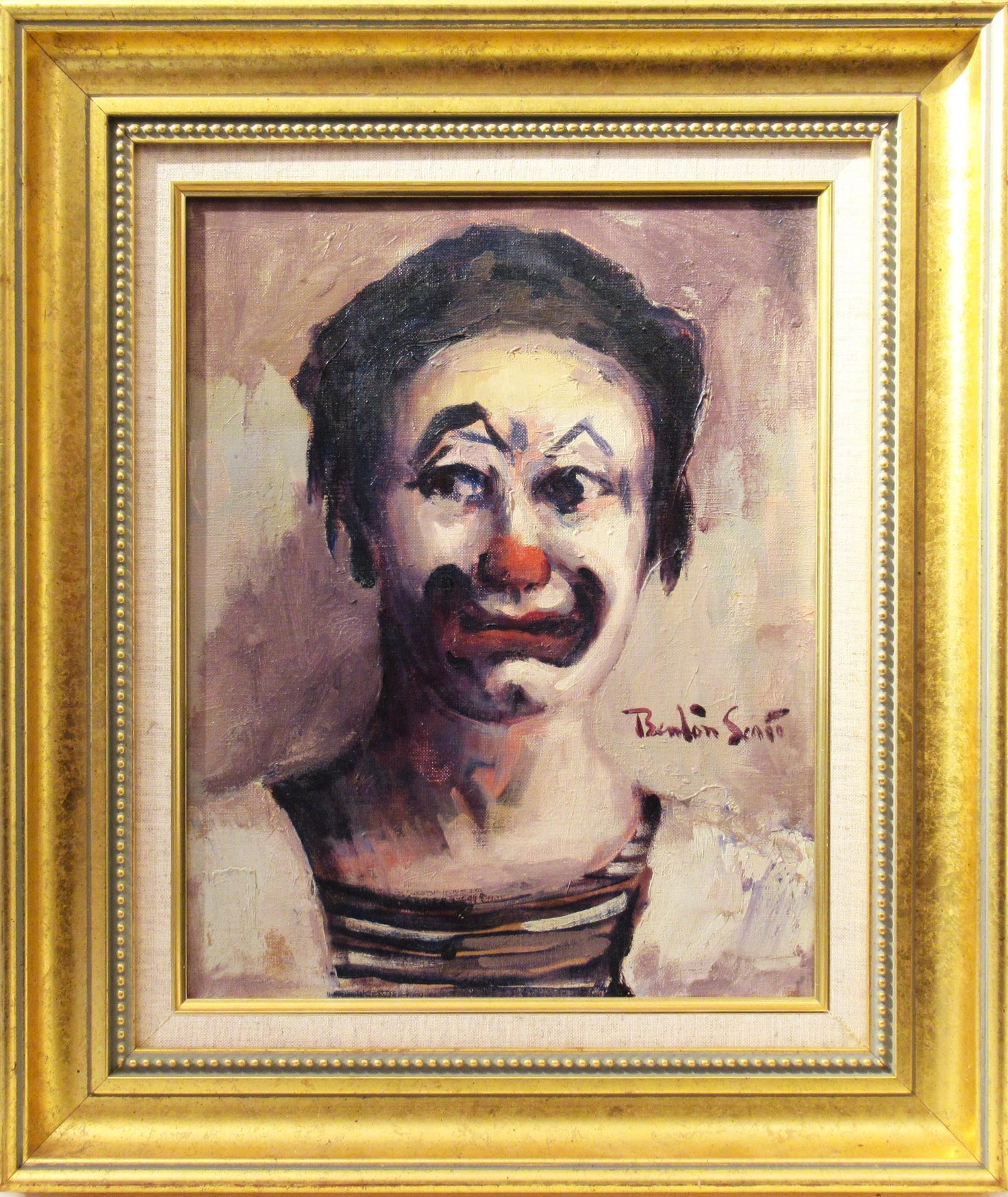 British Sad Clown Boy Oil Painting on Canvas Barry Leighton Jones Circus Scene