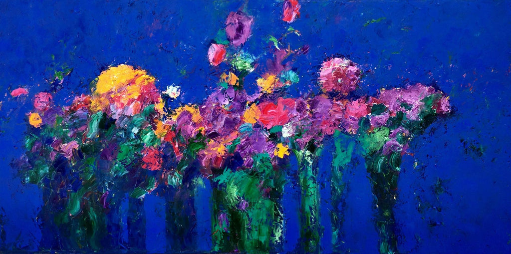 Large Modernist Rose Bouquet Oil on Linen Painting Aaron Fink
