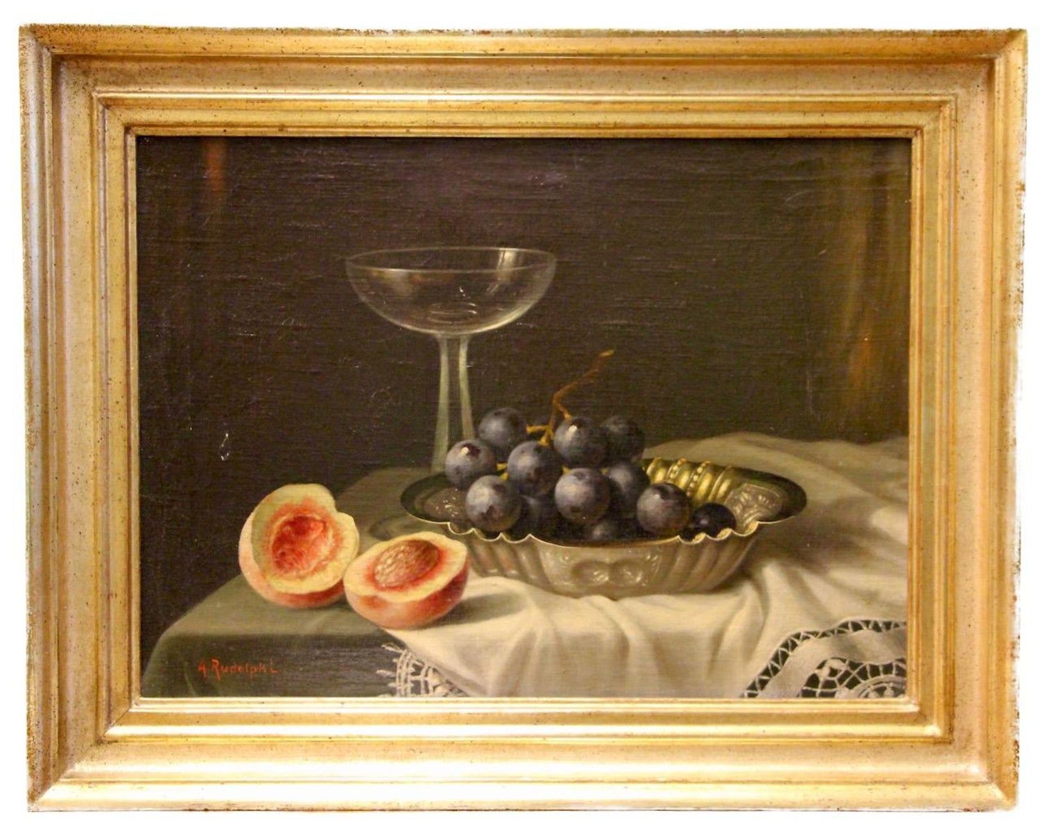 George Deem Appropriation Oil Painting Still Life, fruits, Grapes, Pomegranates