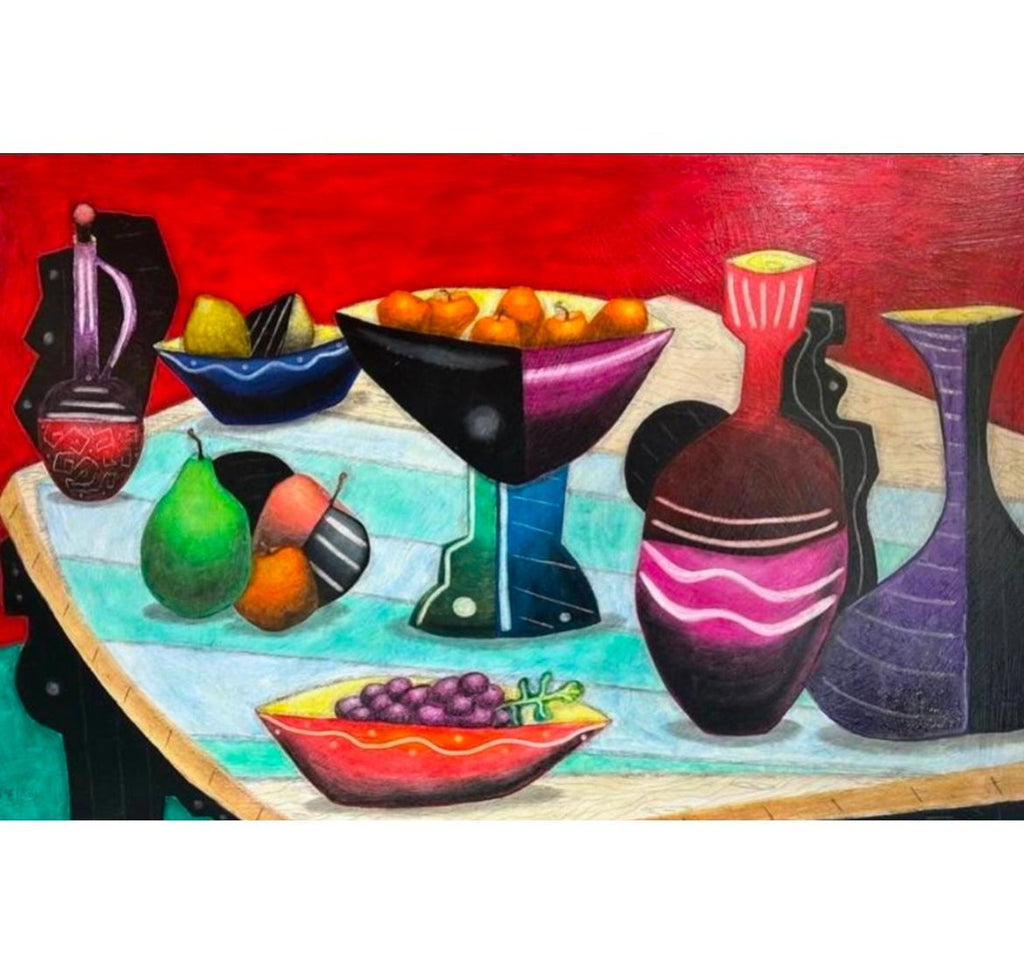 Original Modernist Oil Stick Pigment Painting by Aaron Fink, Cherry. Pop Art
