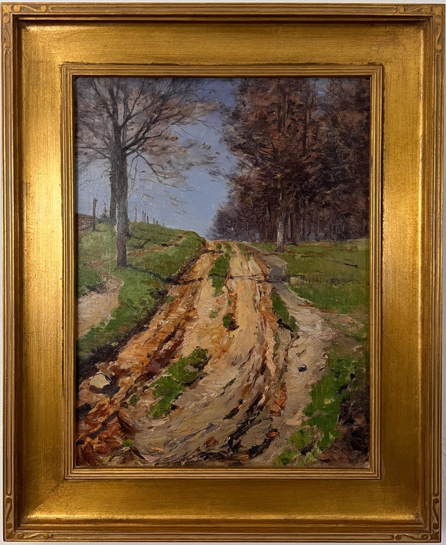 French Post Impressionist Oil Painting Bucolic Wooded Country Lane Gaston Sebire