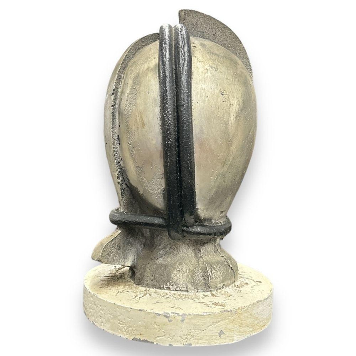 Mod Brutalist Abstract Metal & Painting Heavy Sculpture Bust George Nama