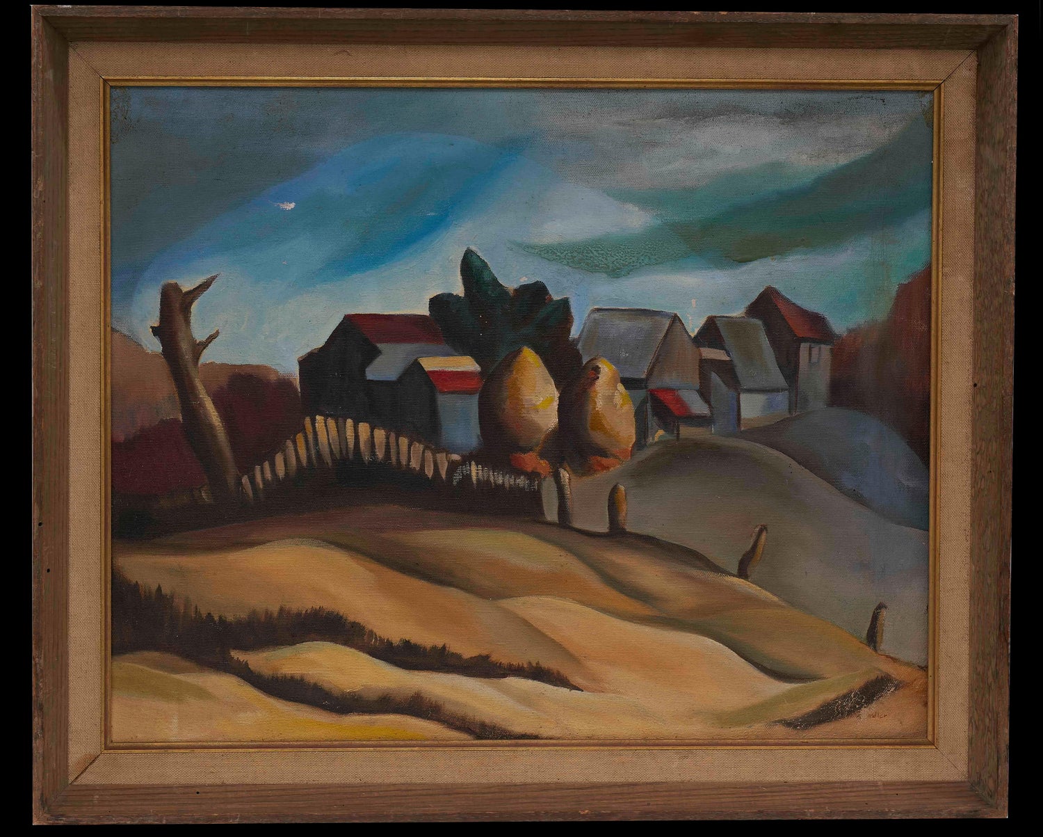 WPA Period "Coastal Village" American Modernist Realism Oil Painting Lev Landau