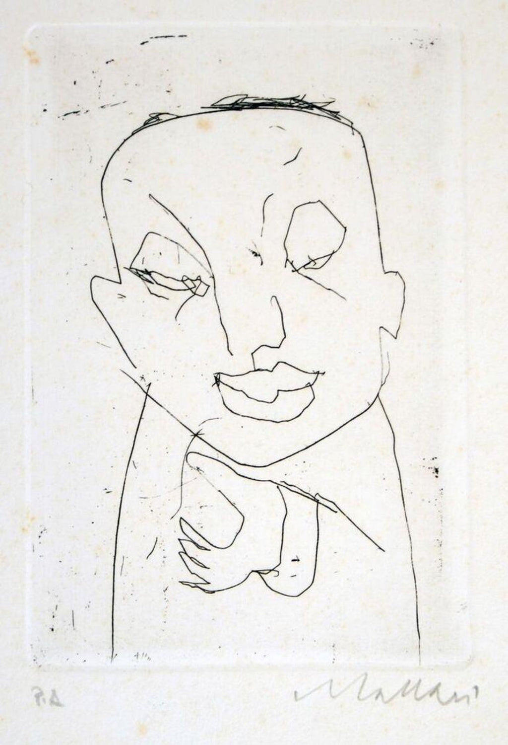 Pulitzer Prize Winner Norman Mailer Portrait Etching Line Drawing