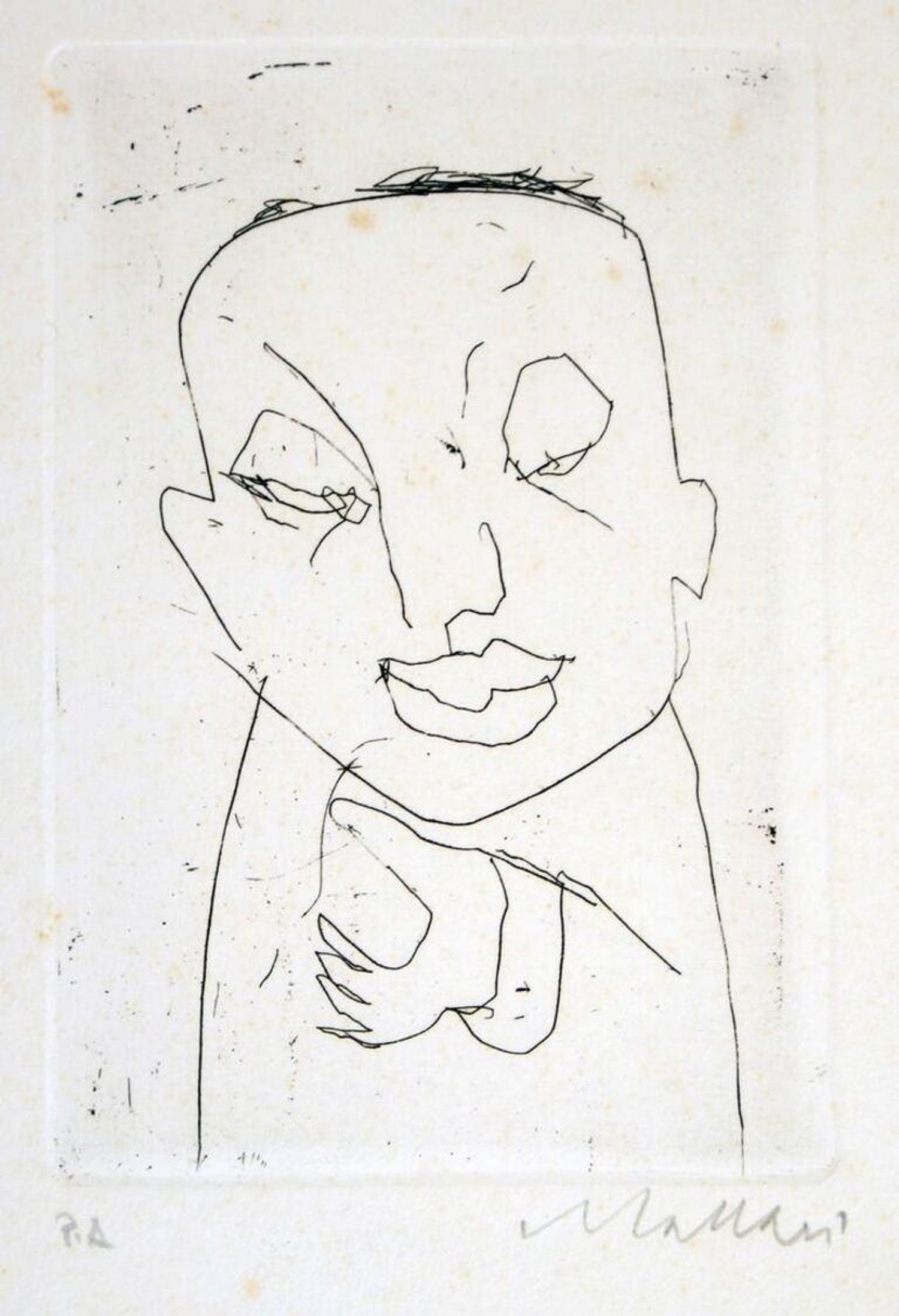 Pulitzer Prize Winner Norman Mailer Portrait Etching Line Drawing