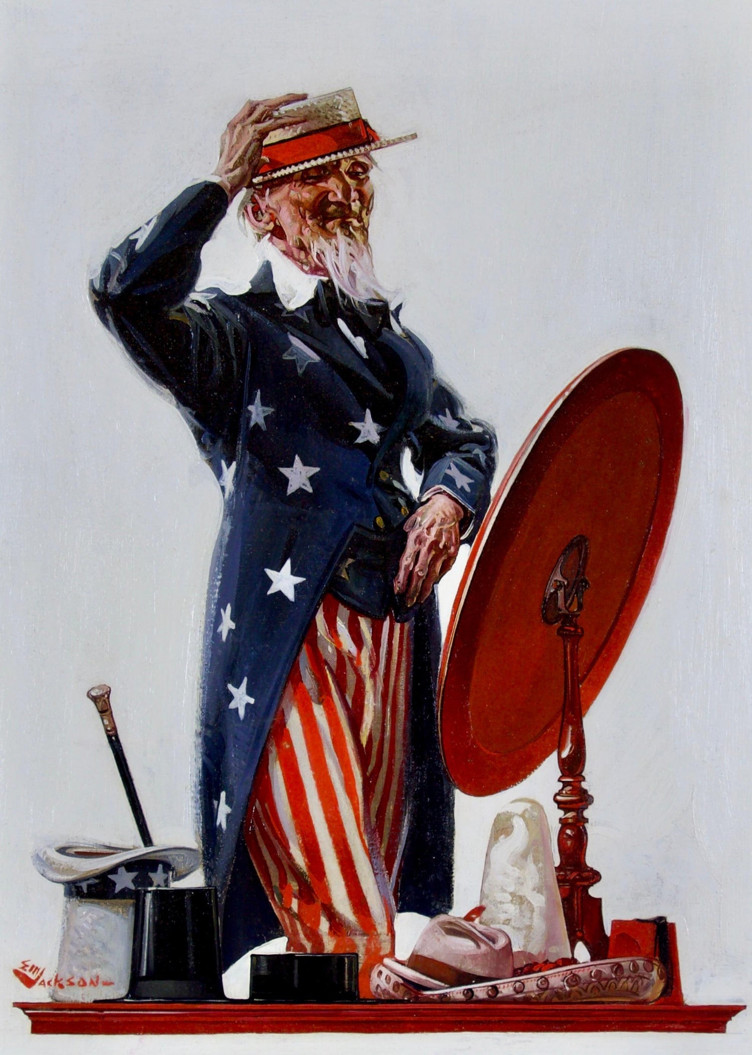 Ohio Artist Modern Americana Patriotic Uncle Sam Lithograph American Flag