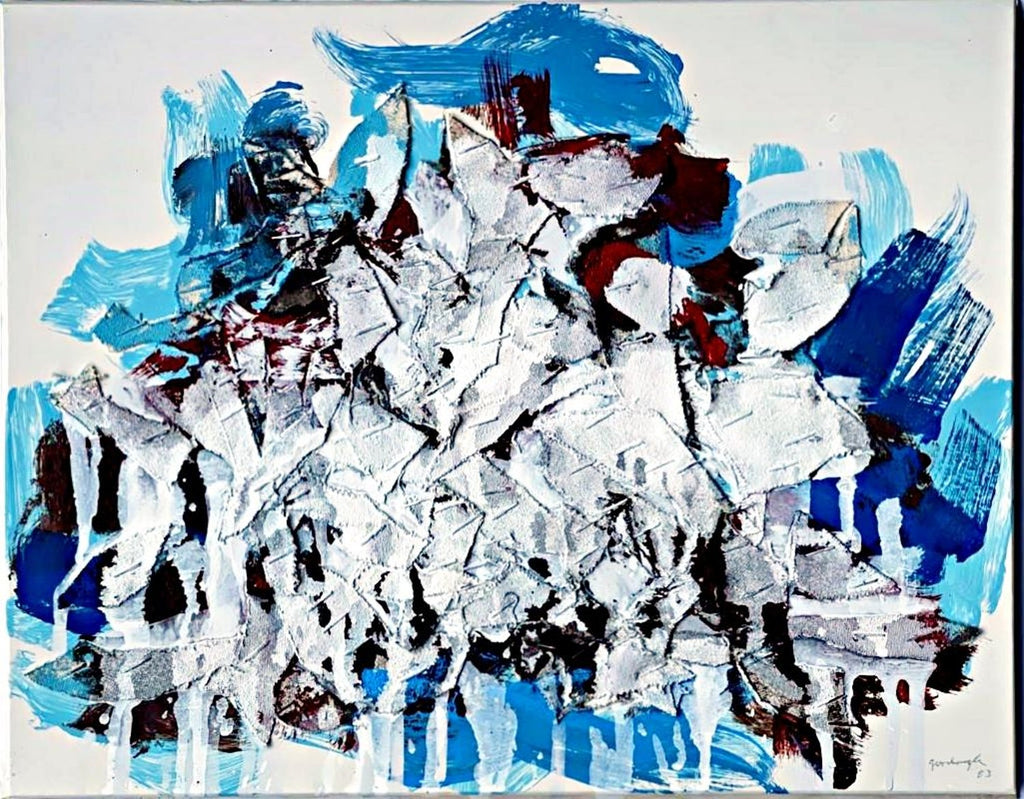 Abstract Expressionist Happy Bicentennial Baby, American Flag Collage Painting