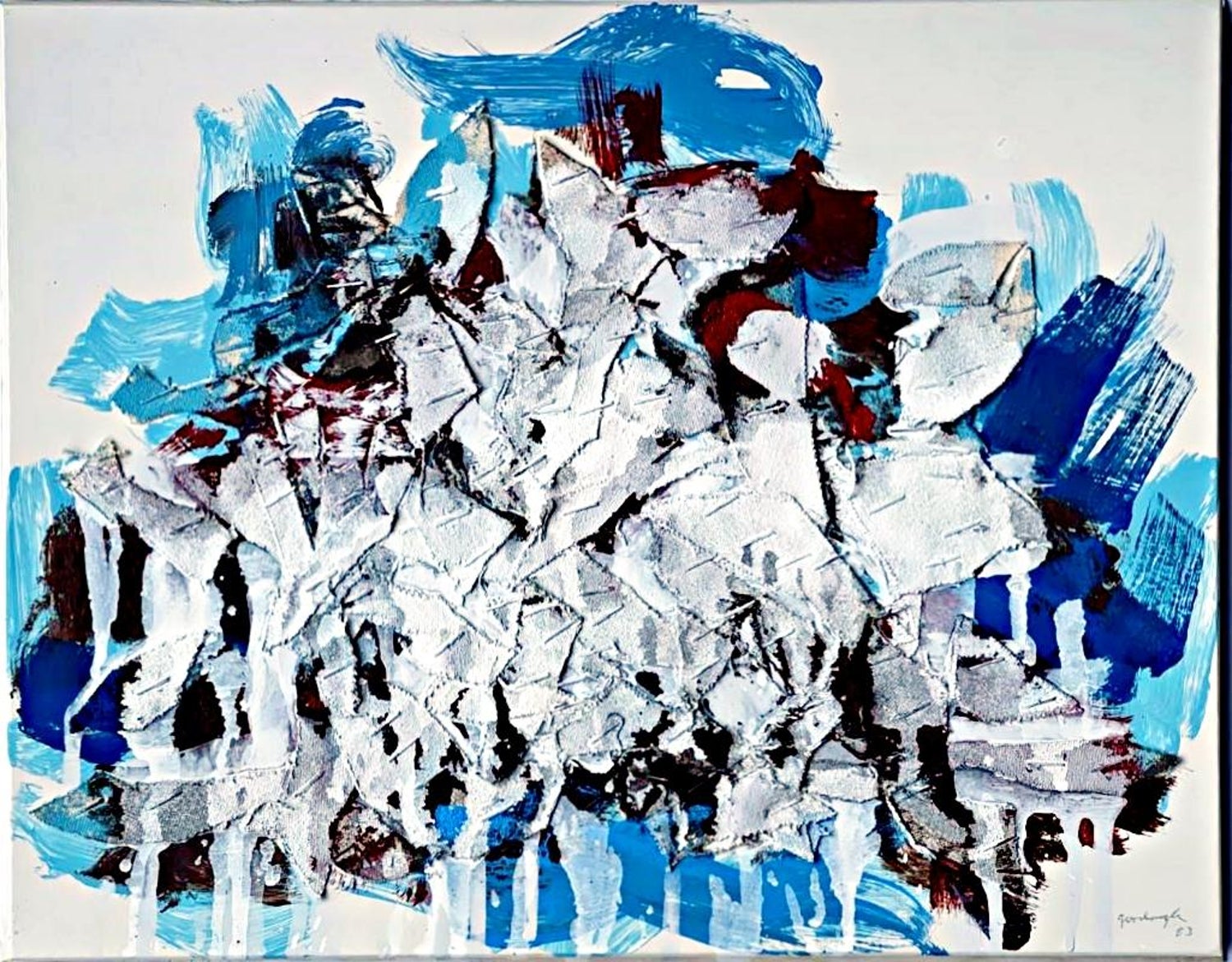 Abstract Expressionist Happy Bicentennial Baby, American Flag Collage Painting