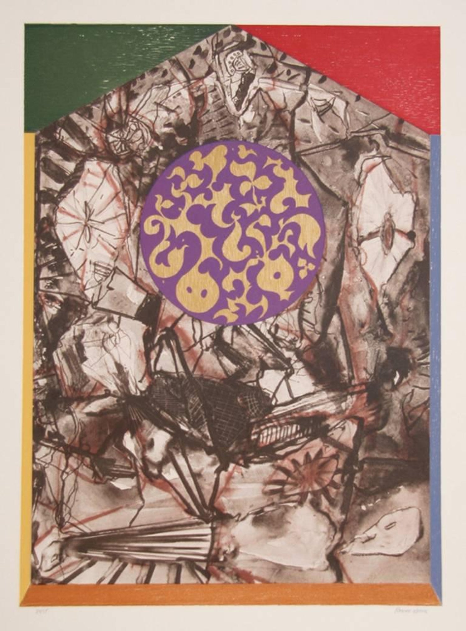 Motif, Gold Abstract African American Artist Viola Leak Woodcut Silkscreen Print
