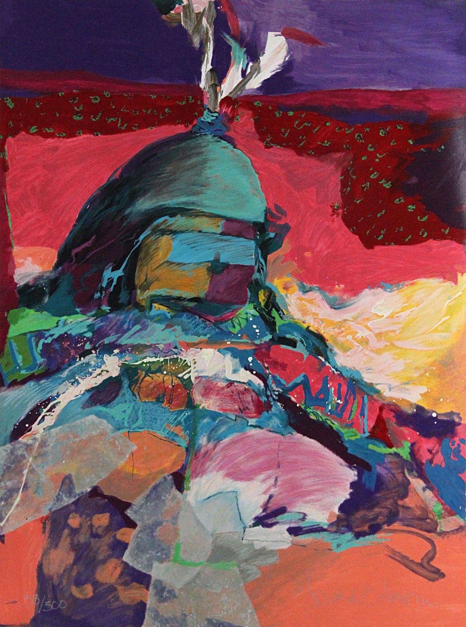 Large Abstract Vibrant Colorful Silkscreen Serigraph Print Japanese Garden