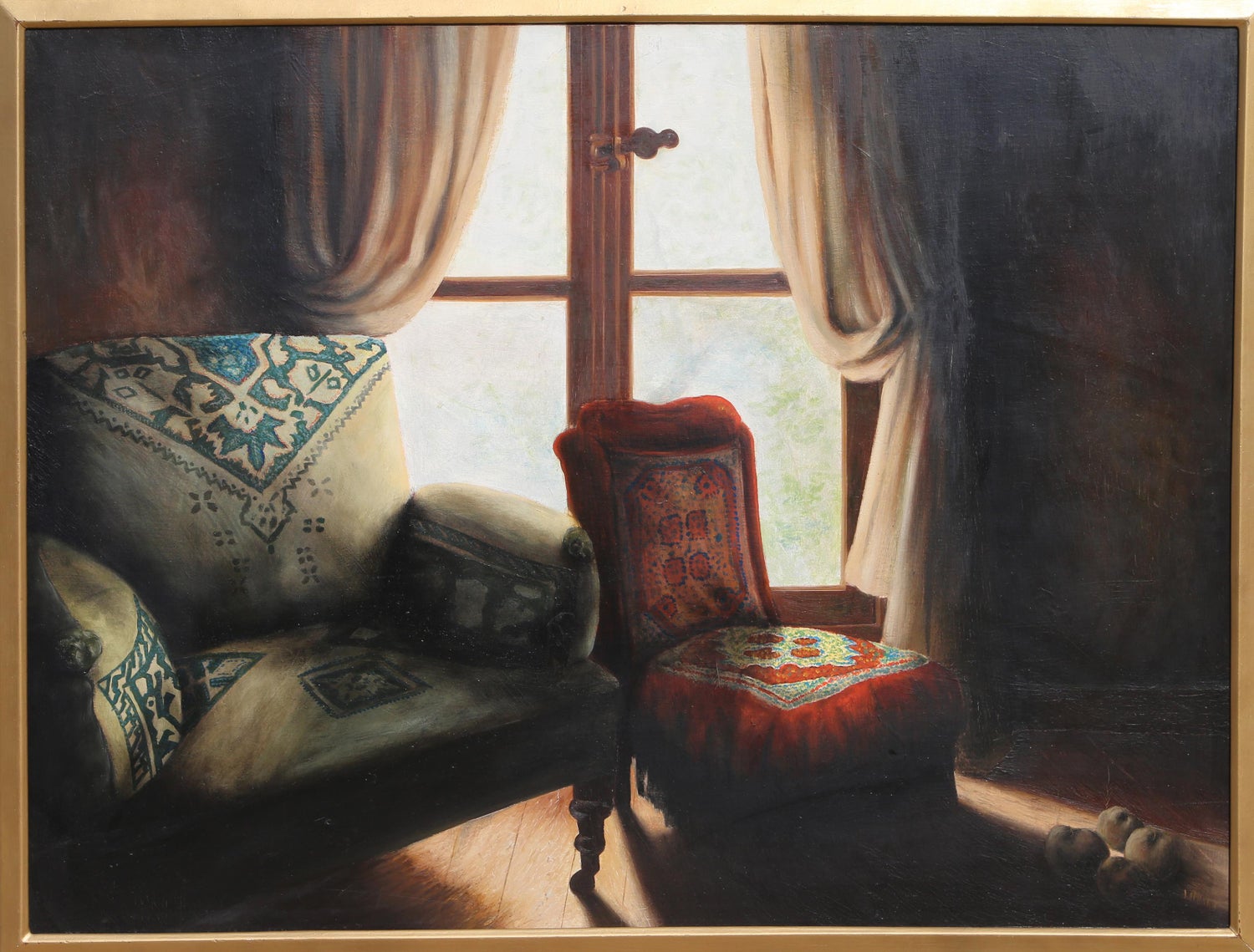 Large Trompe L'oeil Oil Painting Rene Chavelle Belgian Photo Realist Peppers
