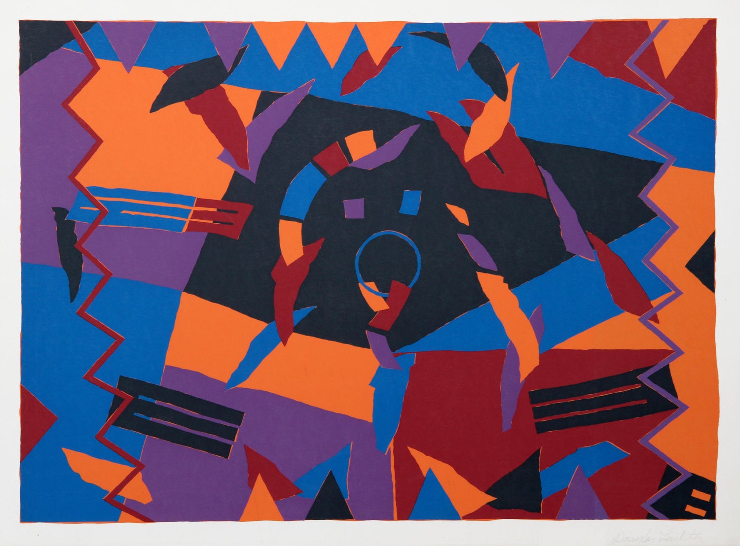 Large Abstract Vibrant Colorful Silkscreen Serigraph Print Japanese Garden