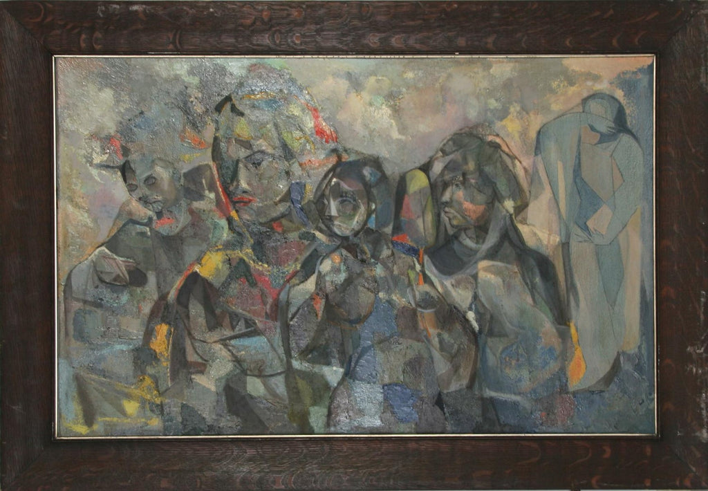 Modernist Israeli Judaica Jewish Rabbi Mixed Media Collage Painting Moshe Katz