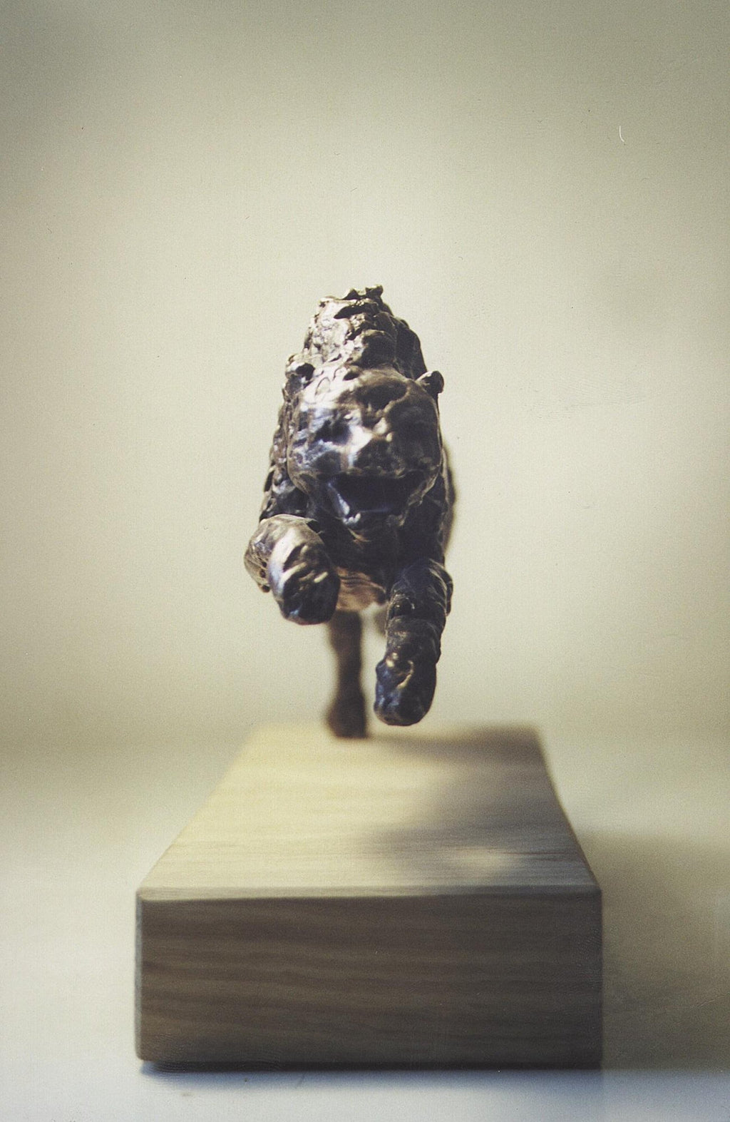 Polish Modernist Man Leaping Leopard Bronze Expressionist Art Sculpture