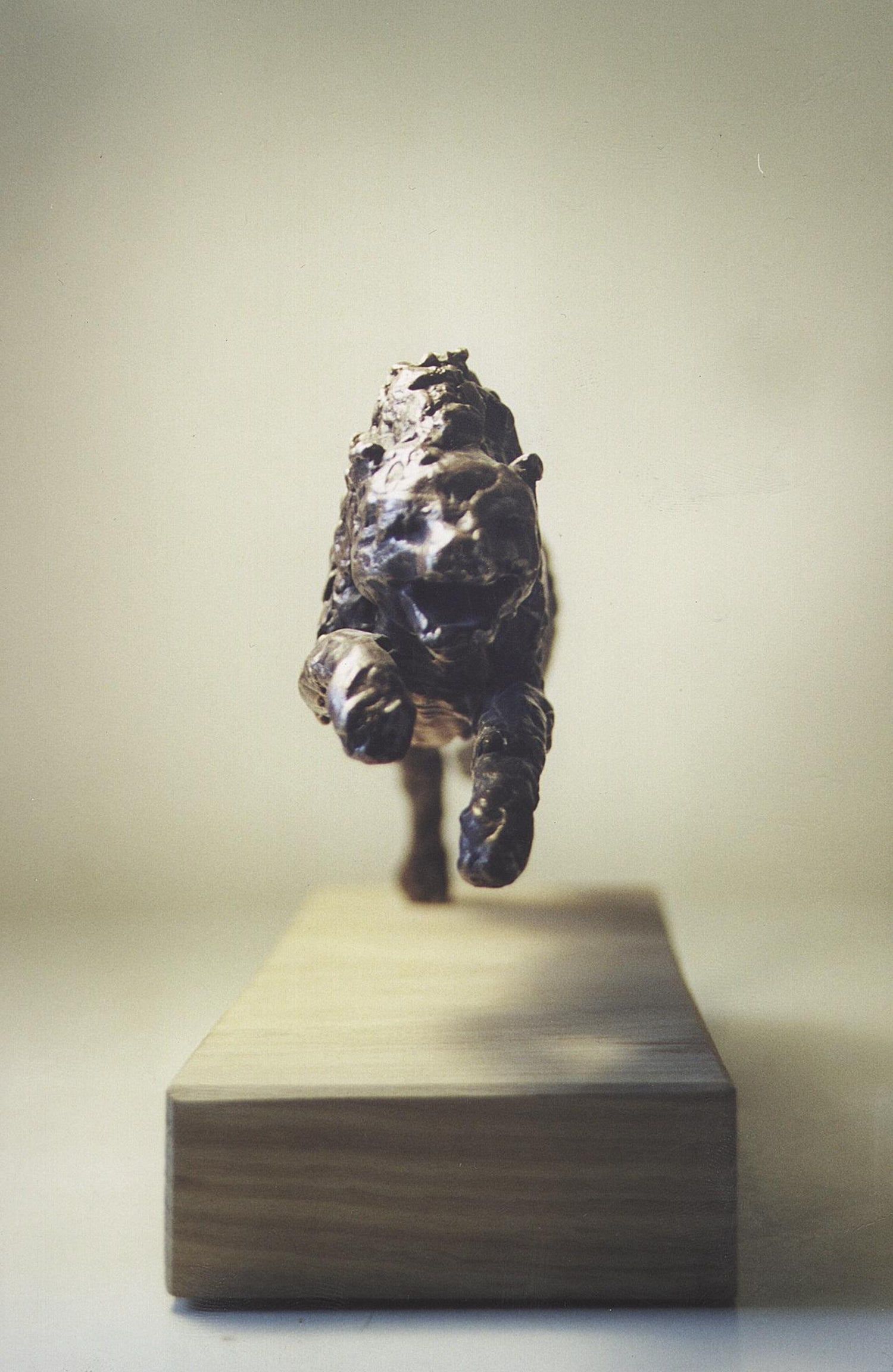 Polish Modernist Man Leaping Leopard Bronze Expressionist Art Sculpture