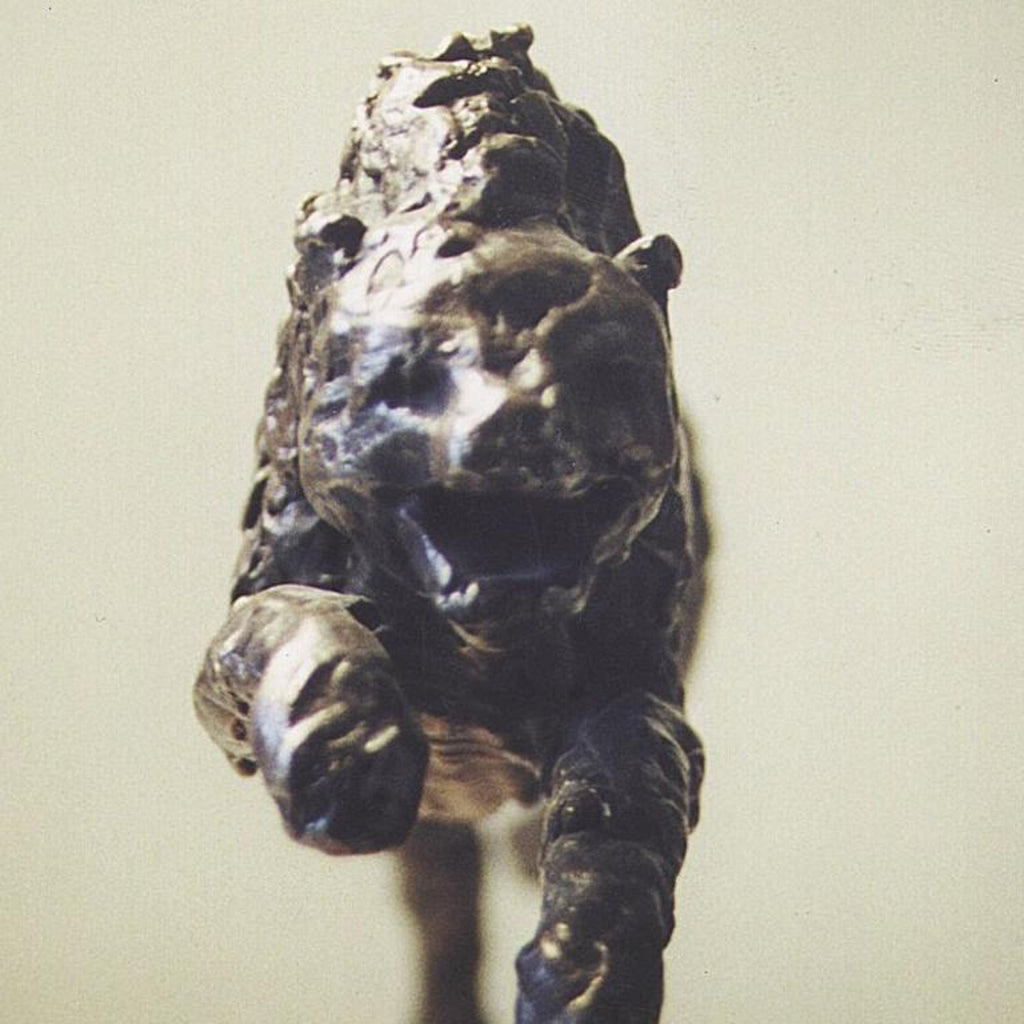 Polish Modernist Man Leaping Leopard Bronze Expressionist Art Sculpture
