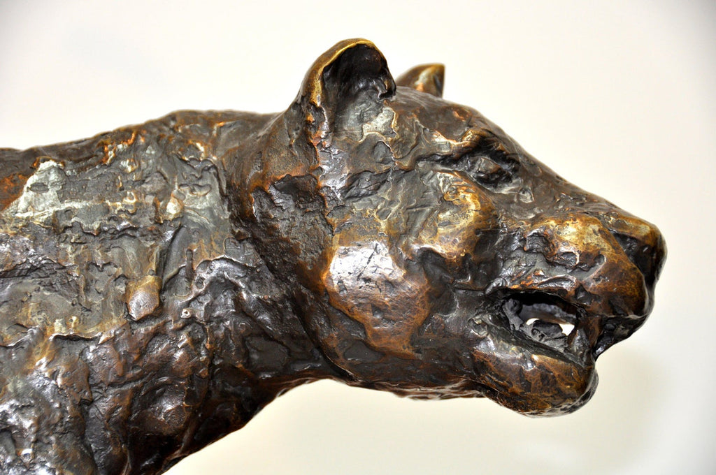 Polish Modernist Man Lioness Bronze Expressionist Lion Art Sculpture