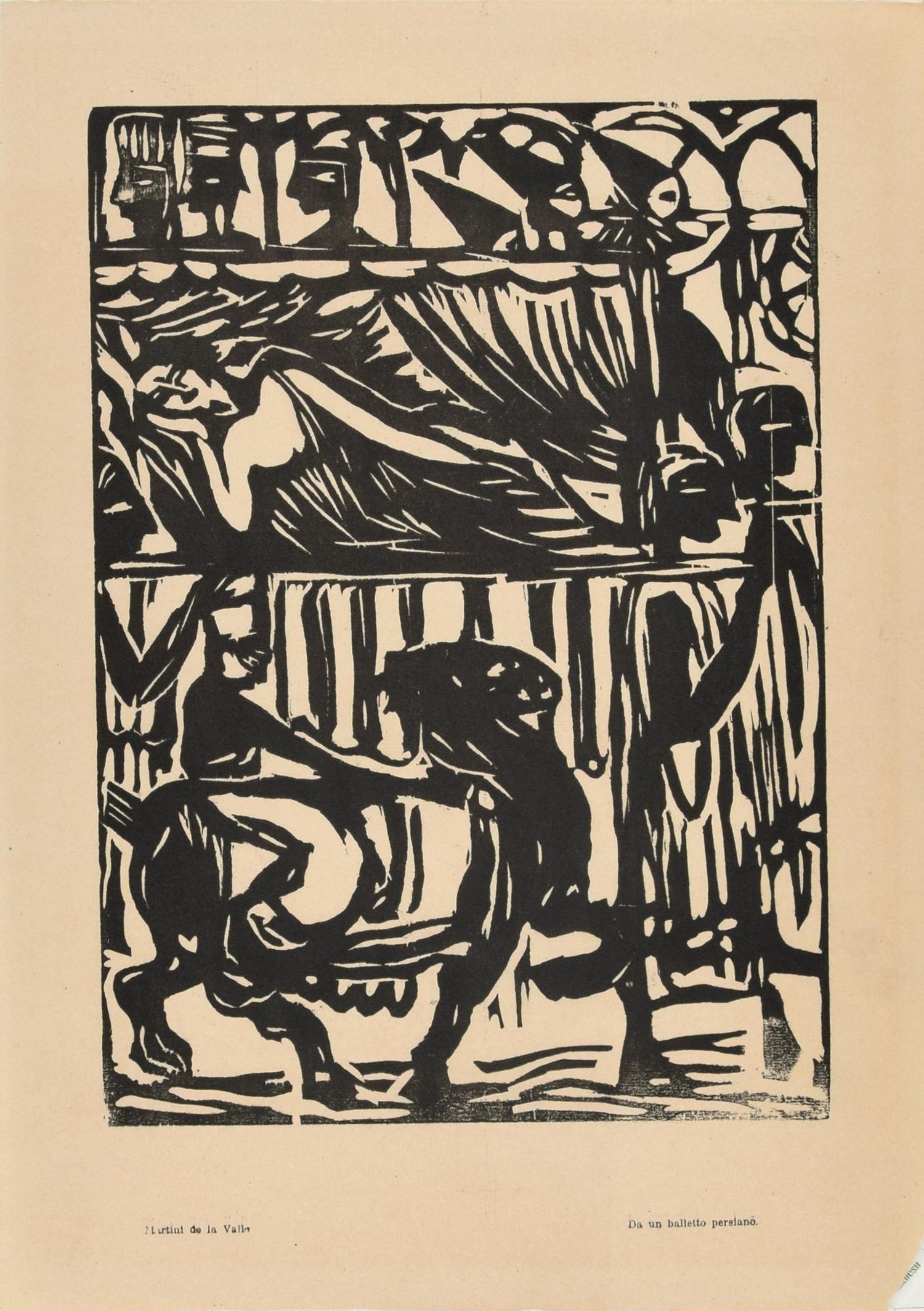 Rare 1923 Cubist Reuven Rubin Woodcut Woodblock Print Israeli Hasidic Judaica