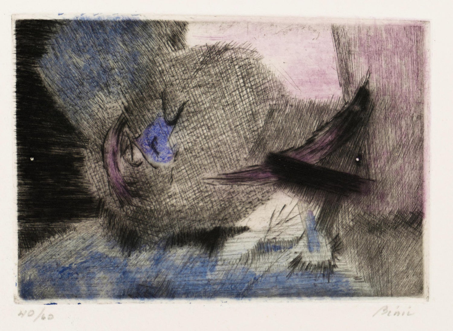 Falling Figure, American Modernist Abstract Etching