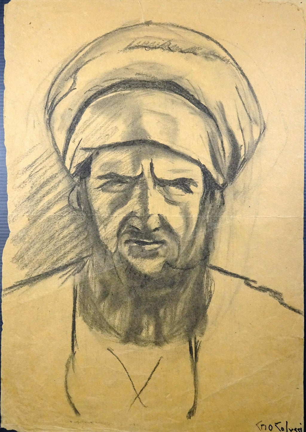 Bezalel School Jerusalem, Middle Eastern Arab Man in Turban Circa 1920s Etching