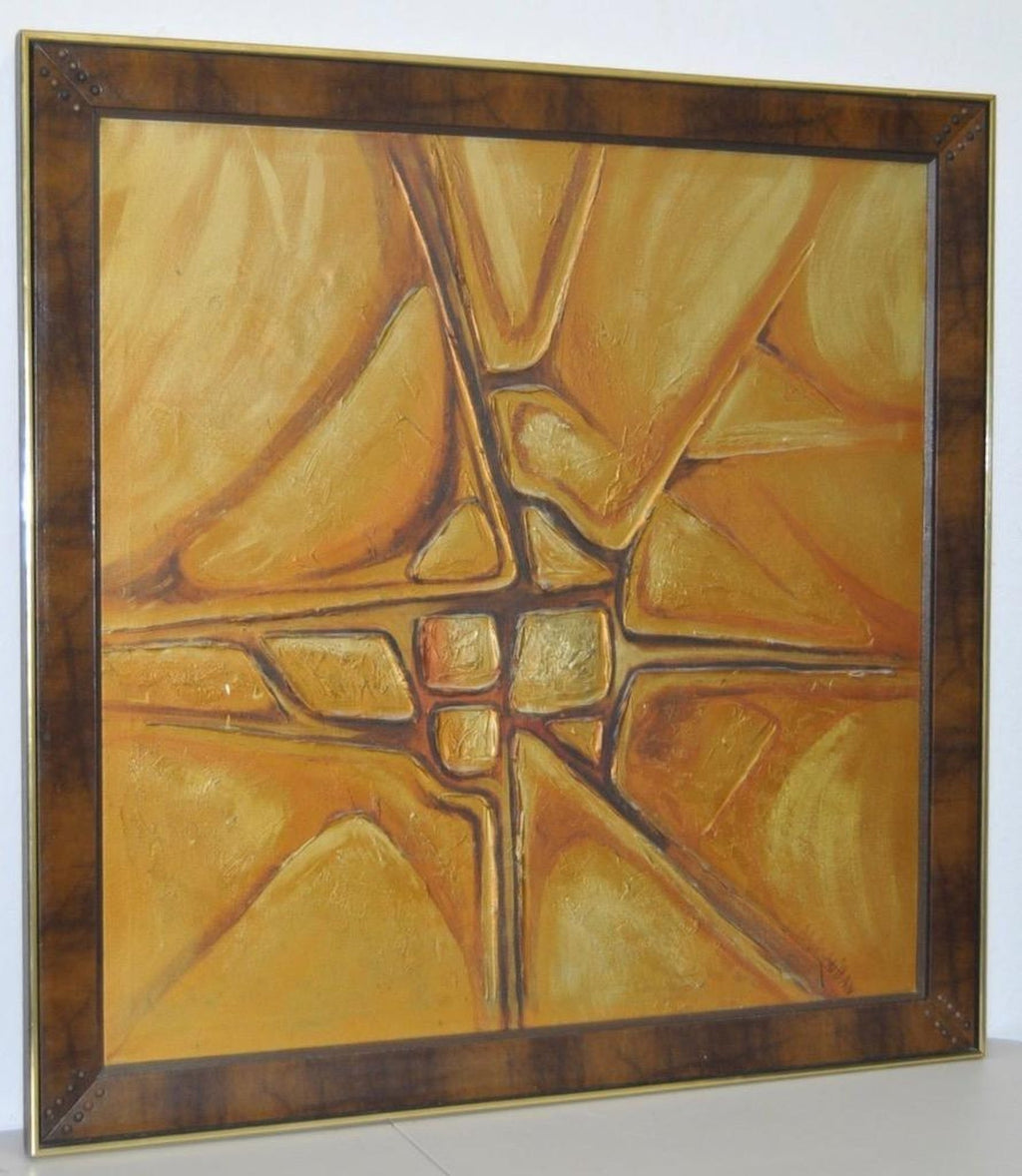 Large London Big Ben Mod Mid Century Architectural Modernist Gold Leaf Painting