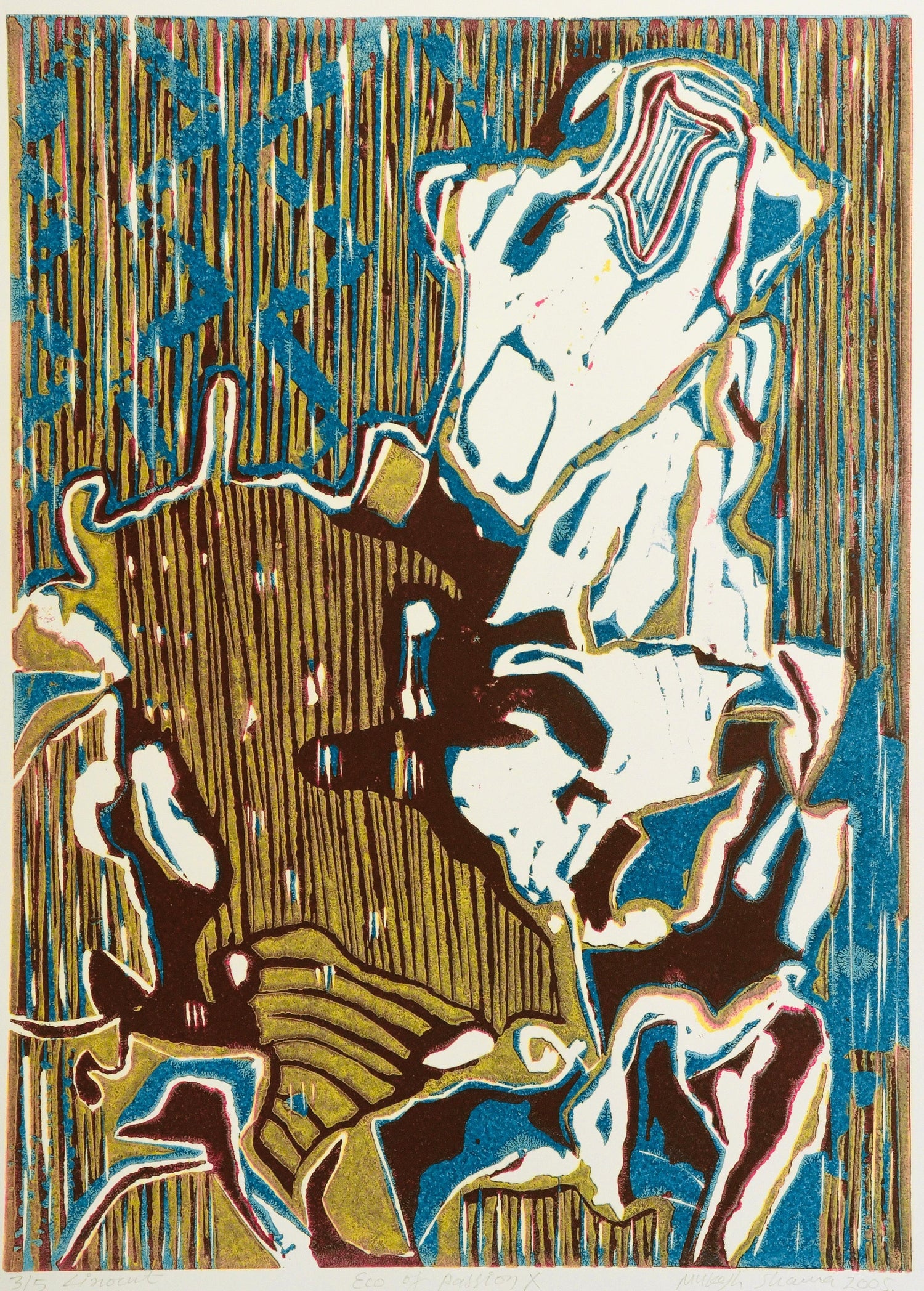 Motif (Purple), African American Artist Viola Leak Woodcut or Silkscreen Print