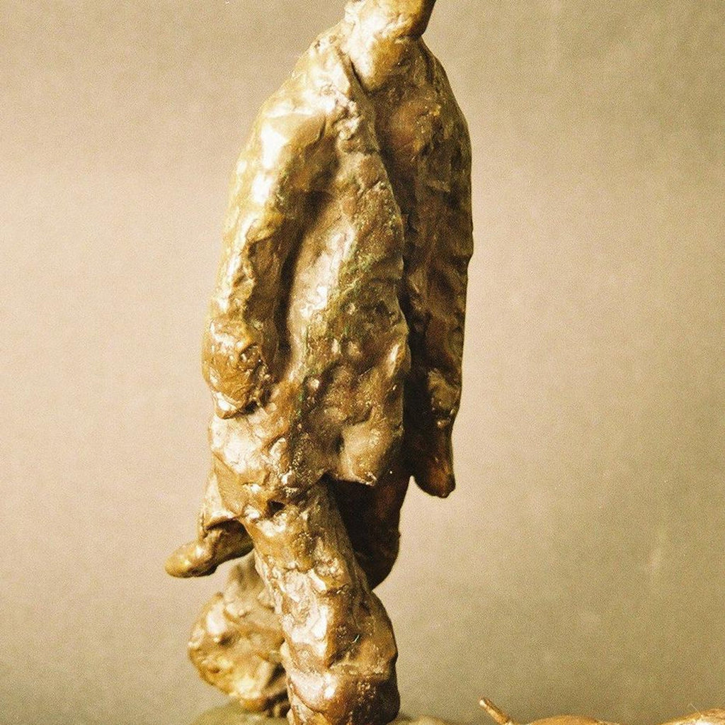 Polish Modernist Man Walking Dog Bronze Expressionist Art Sculpture