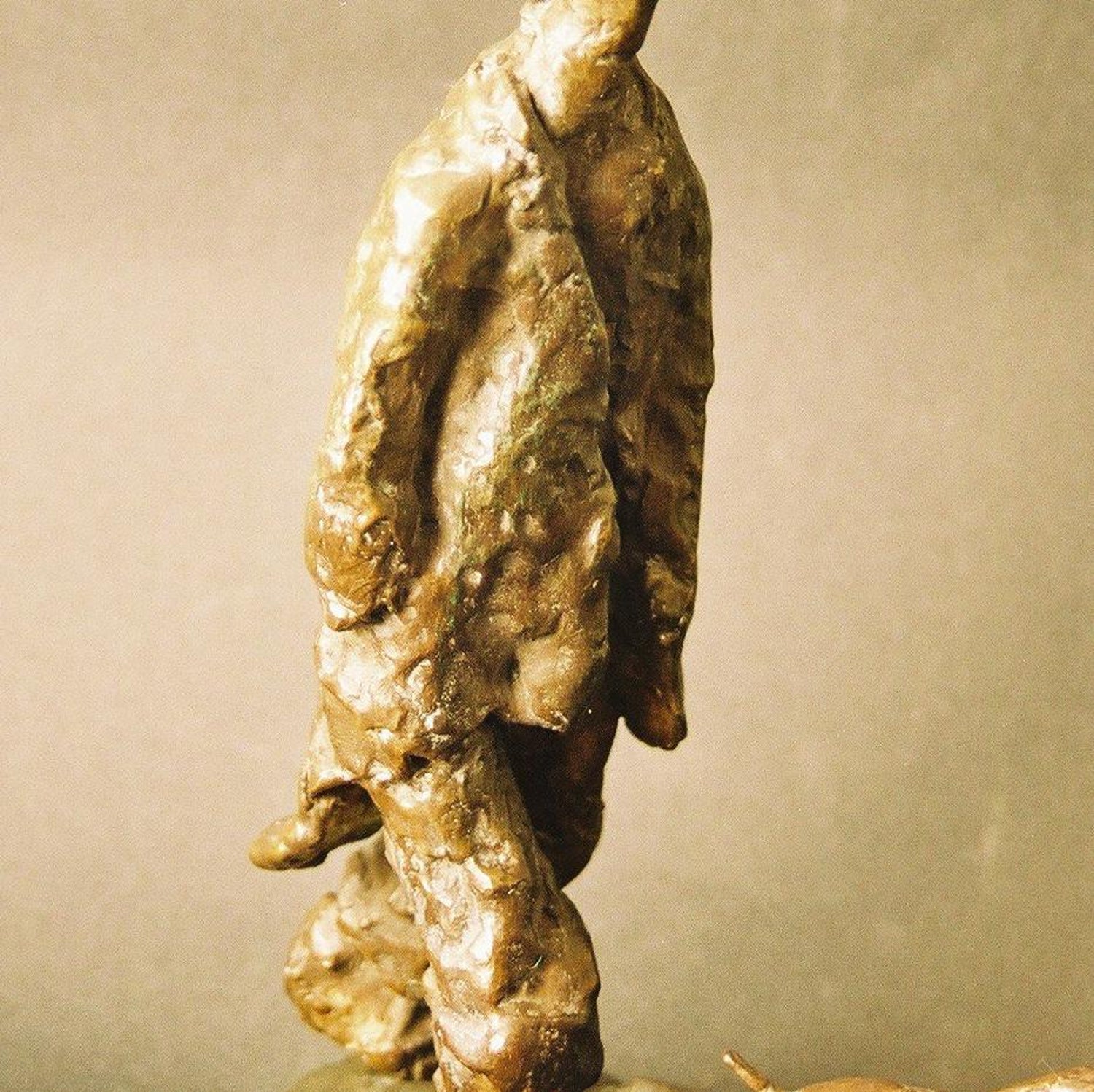 Polish Modernist Man Walking Dog Bronze Expressionist Art Sculpture