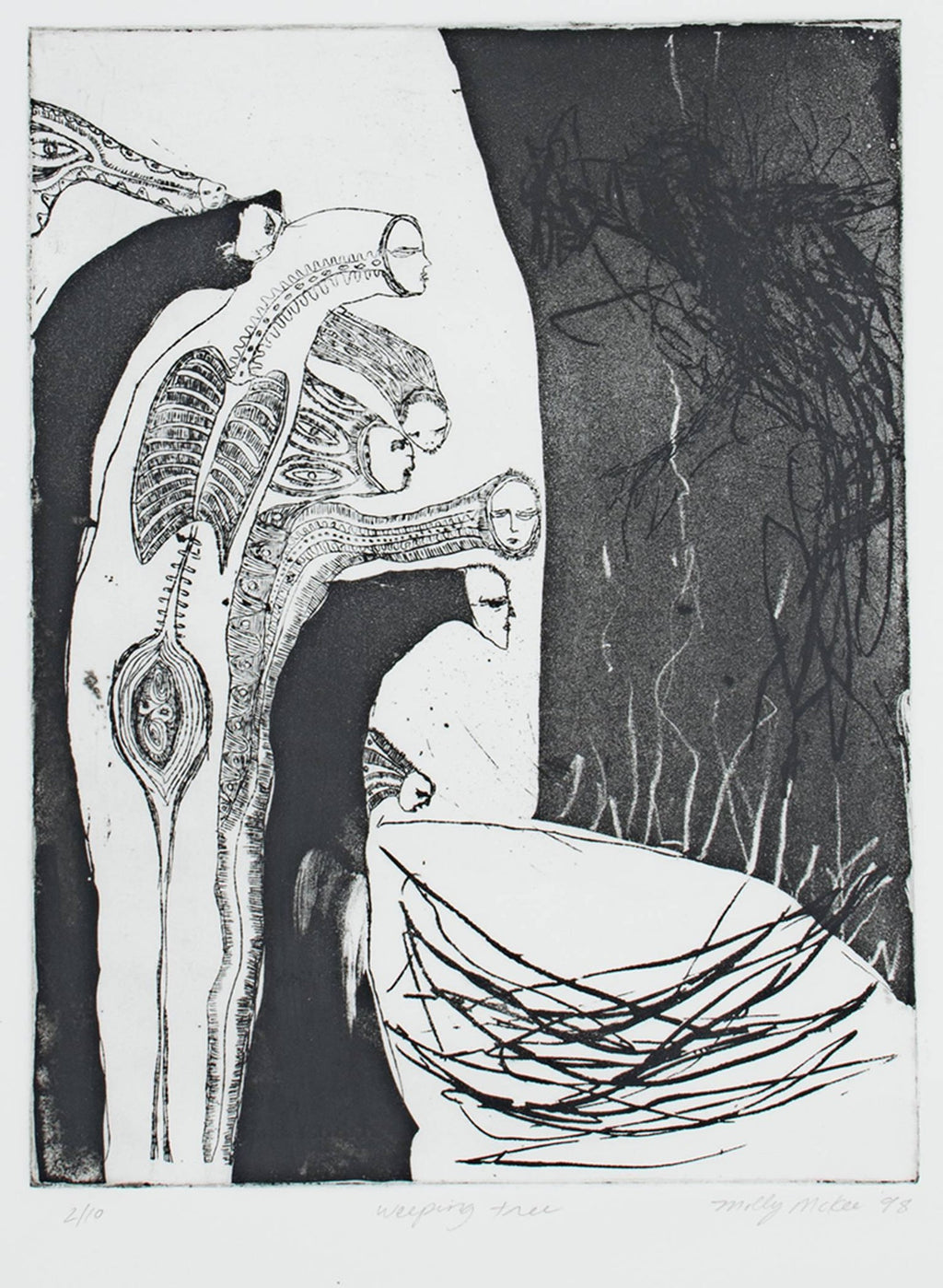 Beast With Tree In Stomach, American Modernist Abstract Etching
