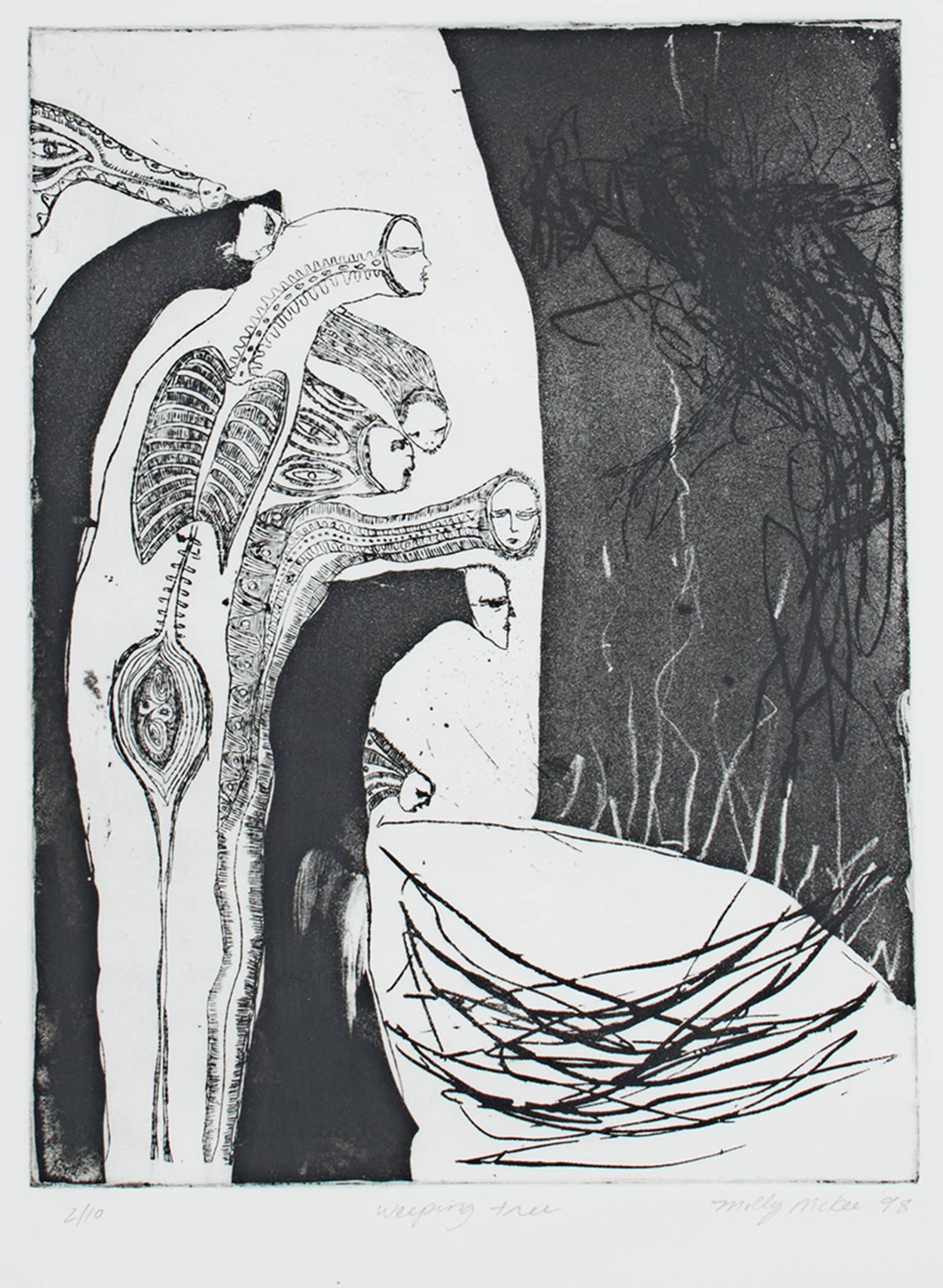 Beast With Tree In Stomach, American Modernist Abstract Etching