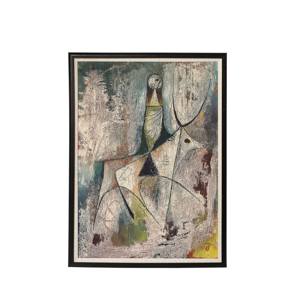 Rare Israeli Modernist Figurative Abstract Gouache Painting Yosl Bergner