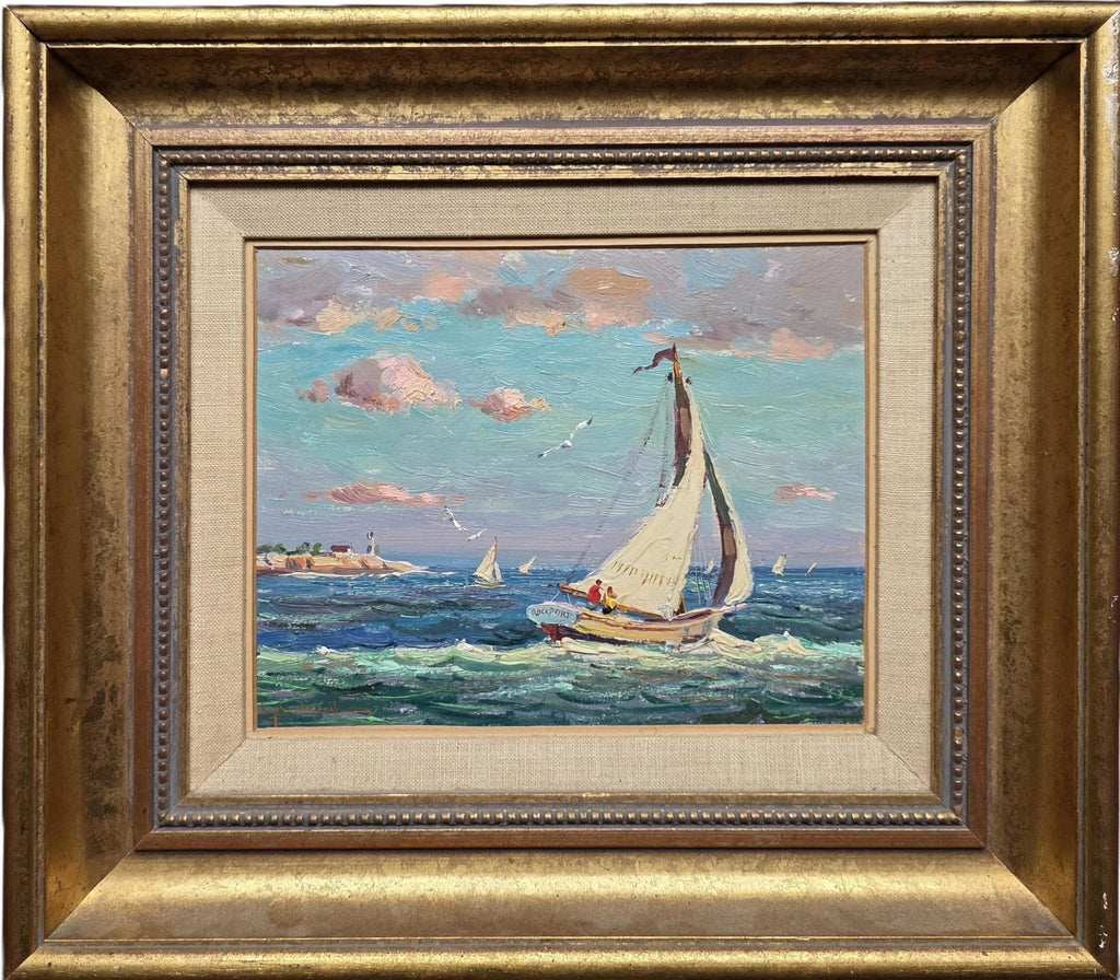 1930 Oil Painting Sea Side Sailboats American Modernist WPA Artist Morris Kantor