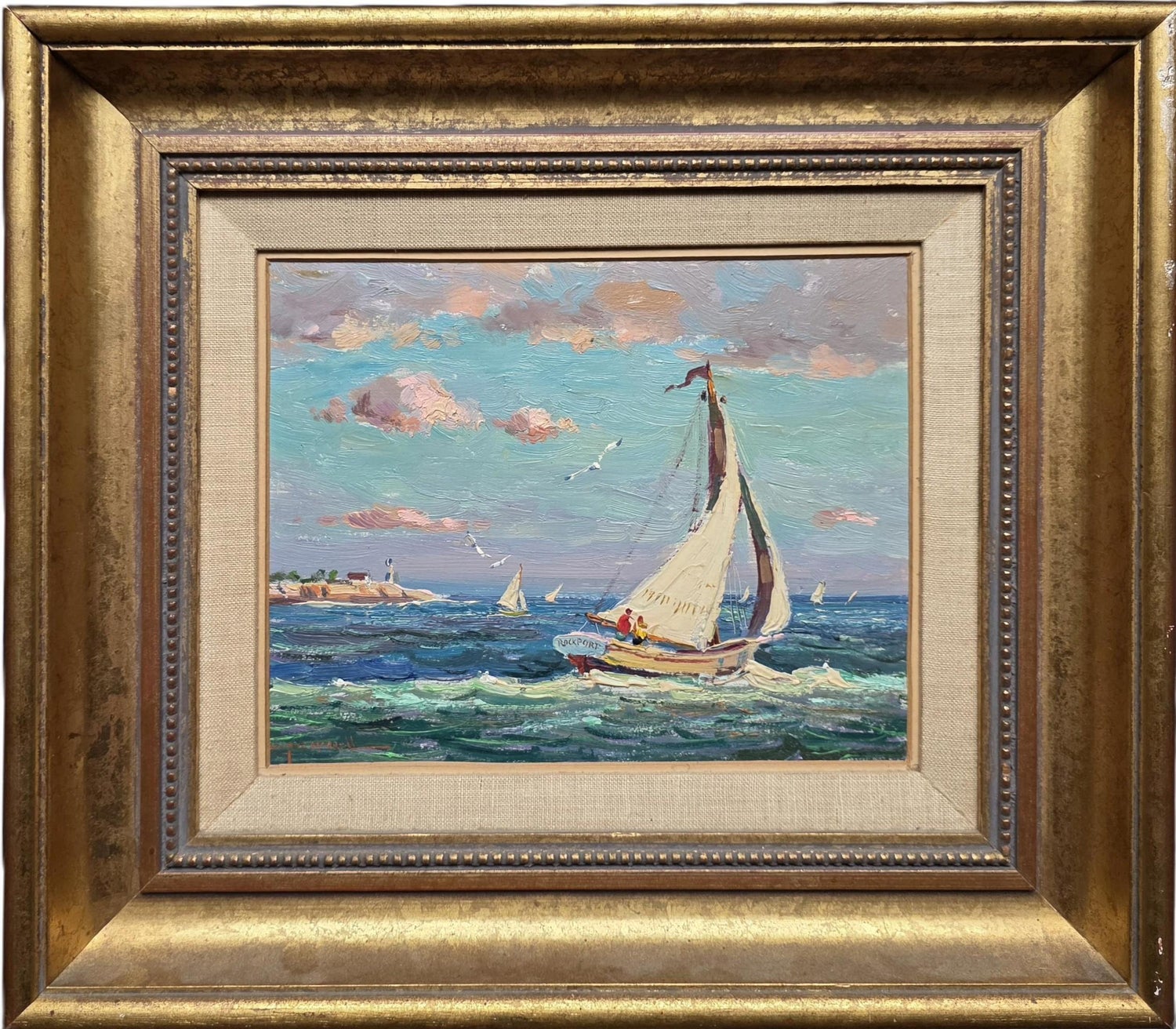 1930 Oil Painting Sea Side Sailboats American Modernist WPA Artist Morris Kantor